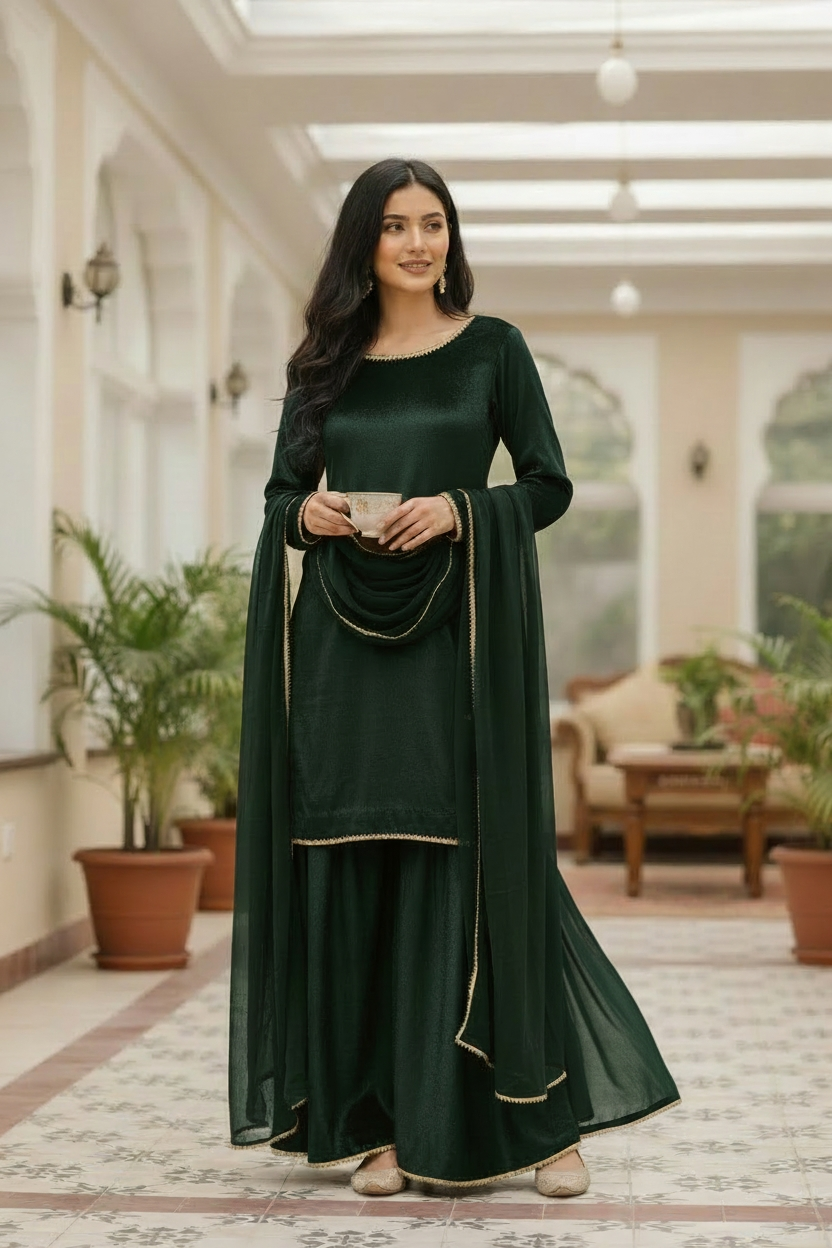 GREEN 3PC PLAZO-IMMEDIATE DELIVERY-LIMITED STOCK