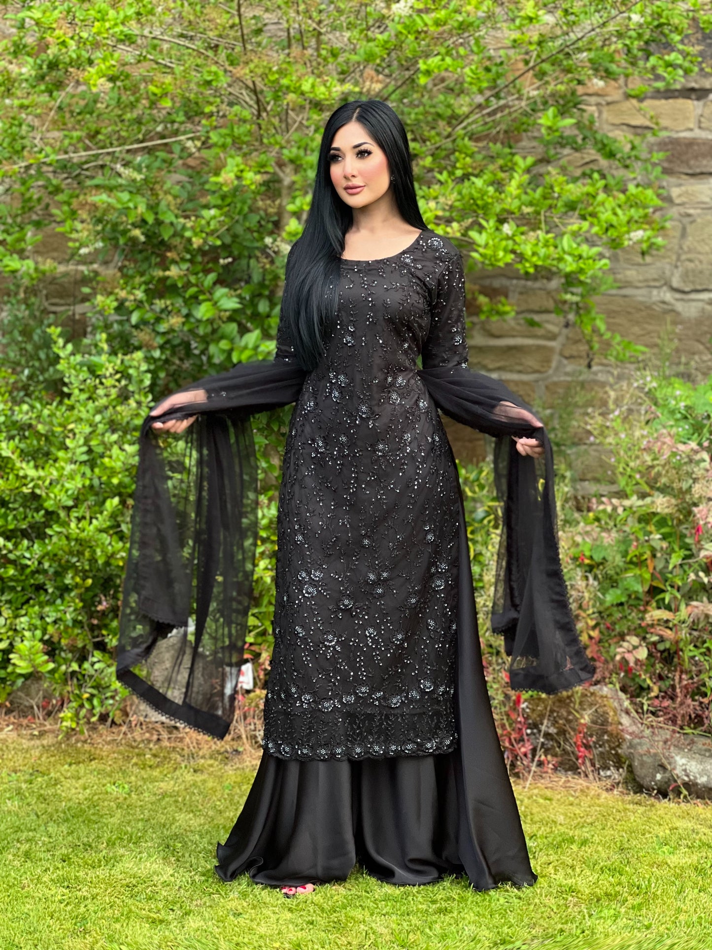 BLACK 3PC NET SHARARA - SPECIAL OFFER £75 -DELIVERY 6WKS