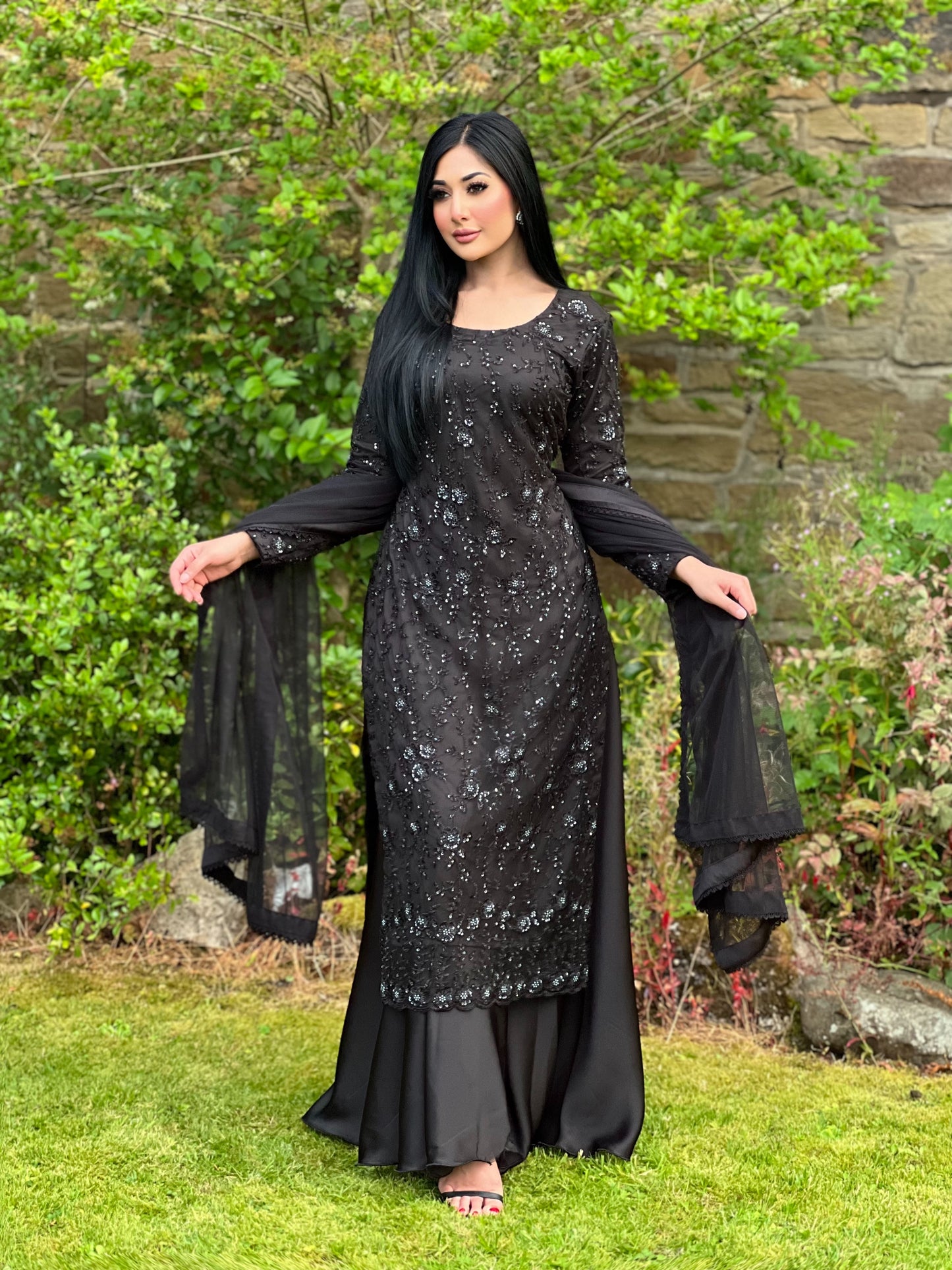 BLACK 3PC NET SHARARA - SPECIAL OFFER £75 -DELIVERY 6WKS