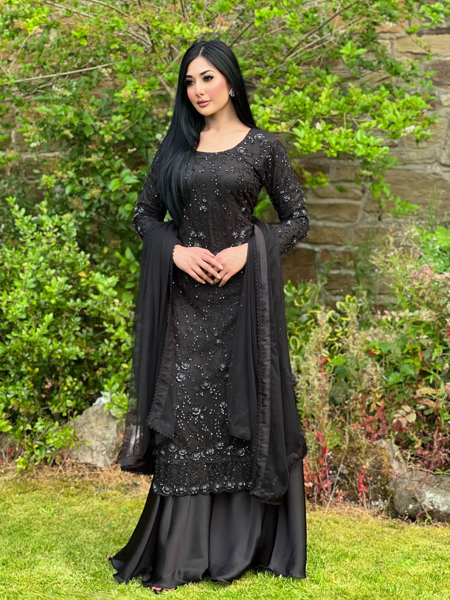 BLACK 3PC NET SHARARA - SPECIAL OFFER £75 -DELIVERY 6WKS