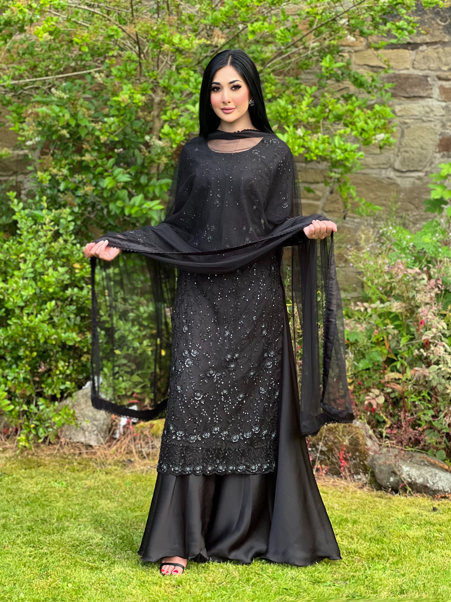 BLACK 3PC NET SHARARA - SPECIAL OFFER £75 -DELIVERY 6WKS