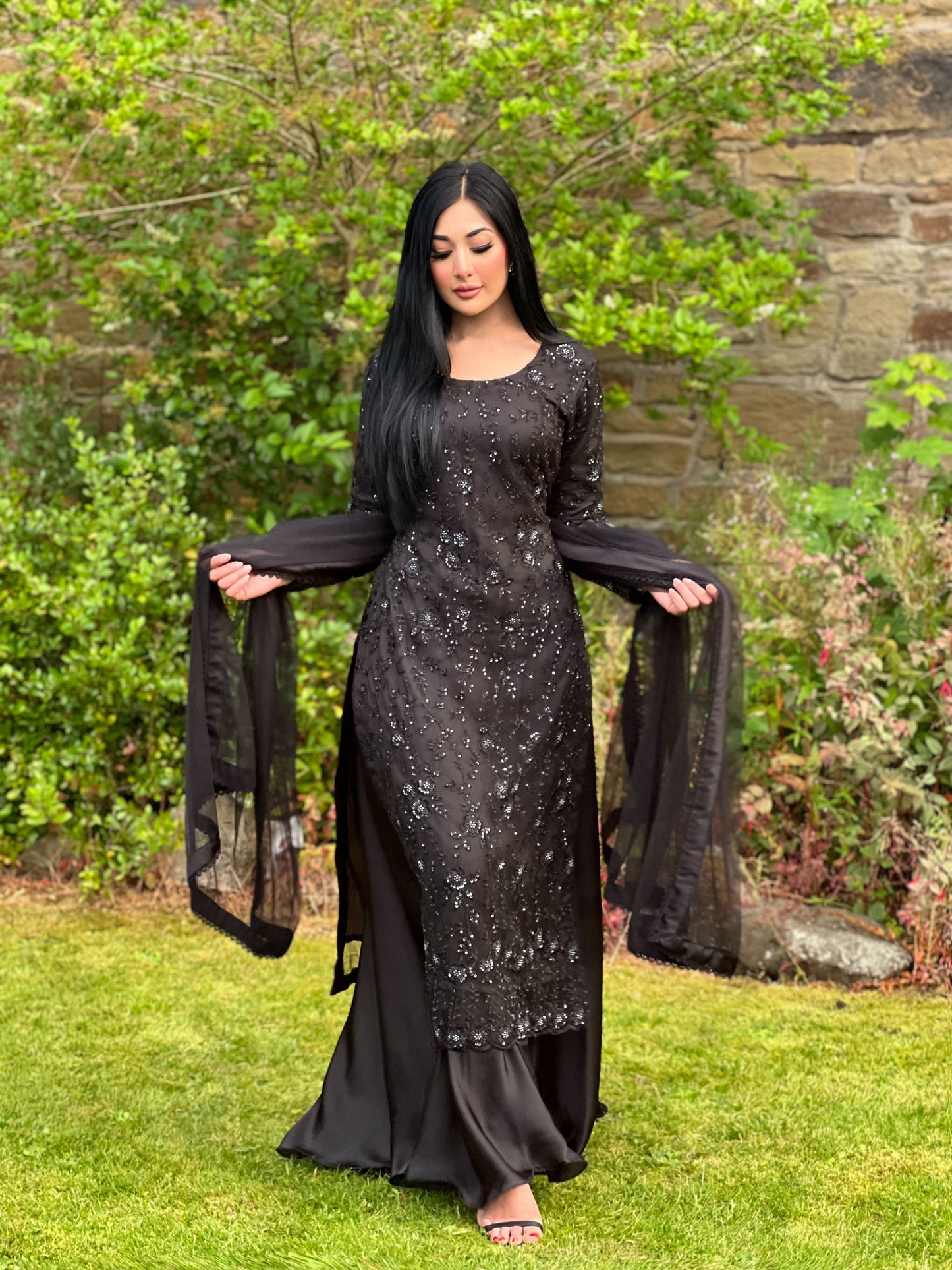 BLACK 3PC NET SHARARA - SPECIAL OFFER £75 -DELIVERY 6WKS