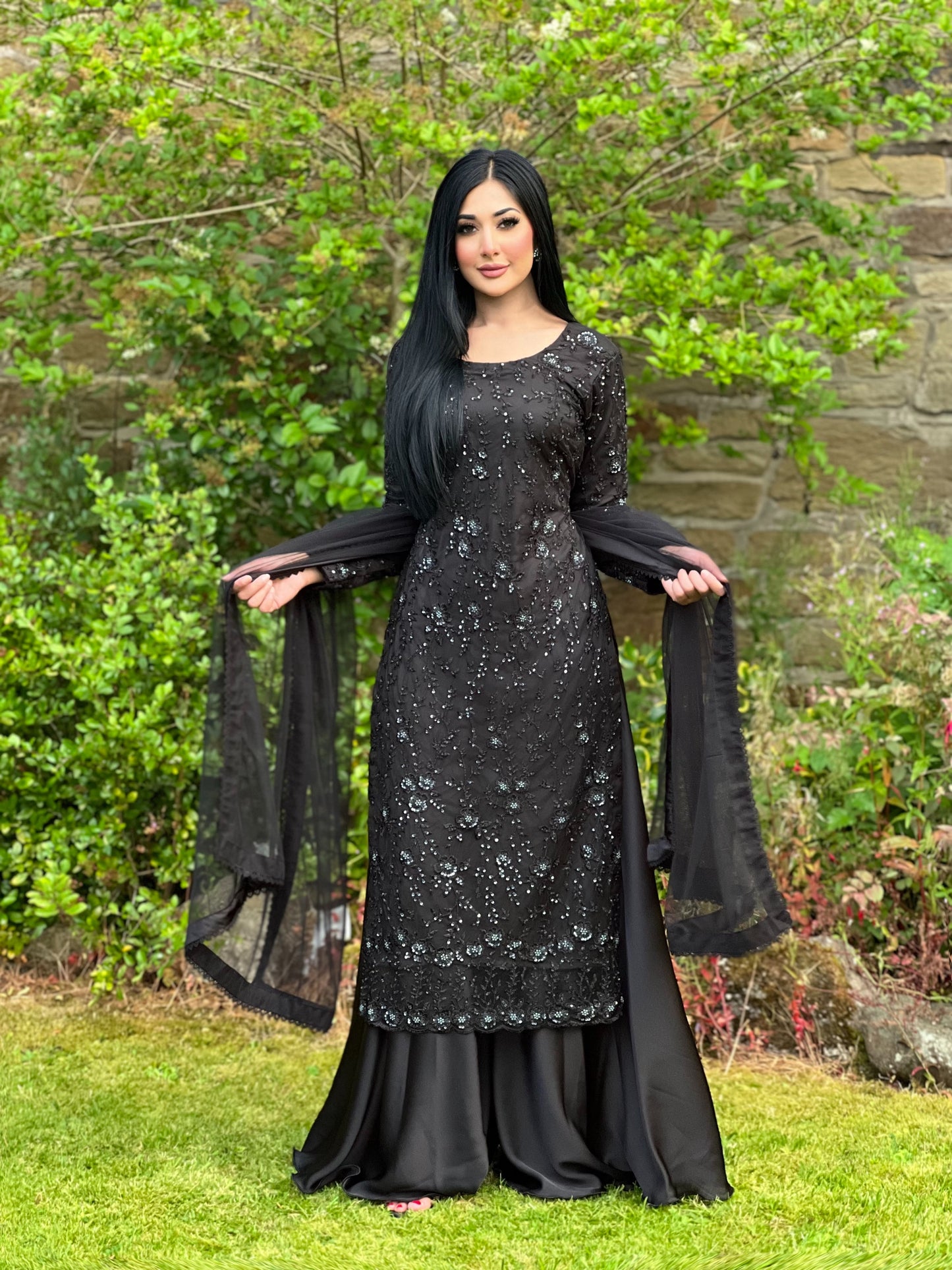 BLACK 3PC NET SHARARA - SPECIAL OFFER £75 -DELIVERY 6WKS