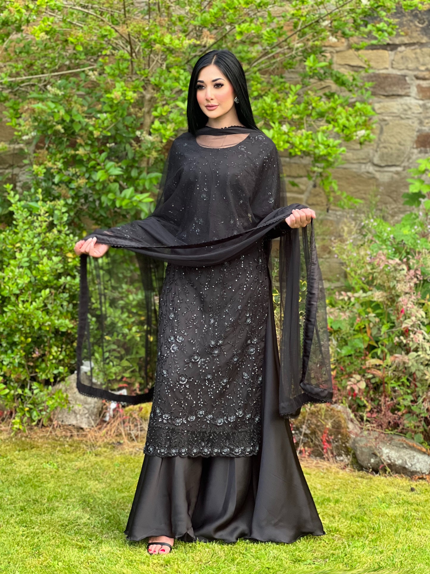 BLACK 3PC NET SHARARA - SPECIAL OFFER £75 -DELIVERY 6WKS