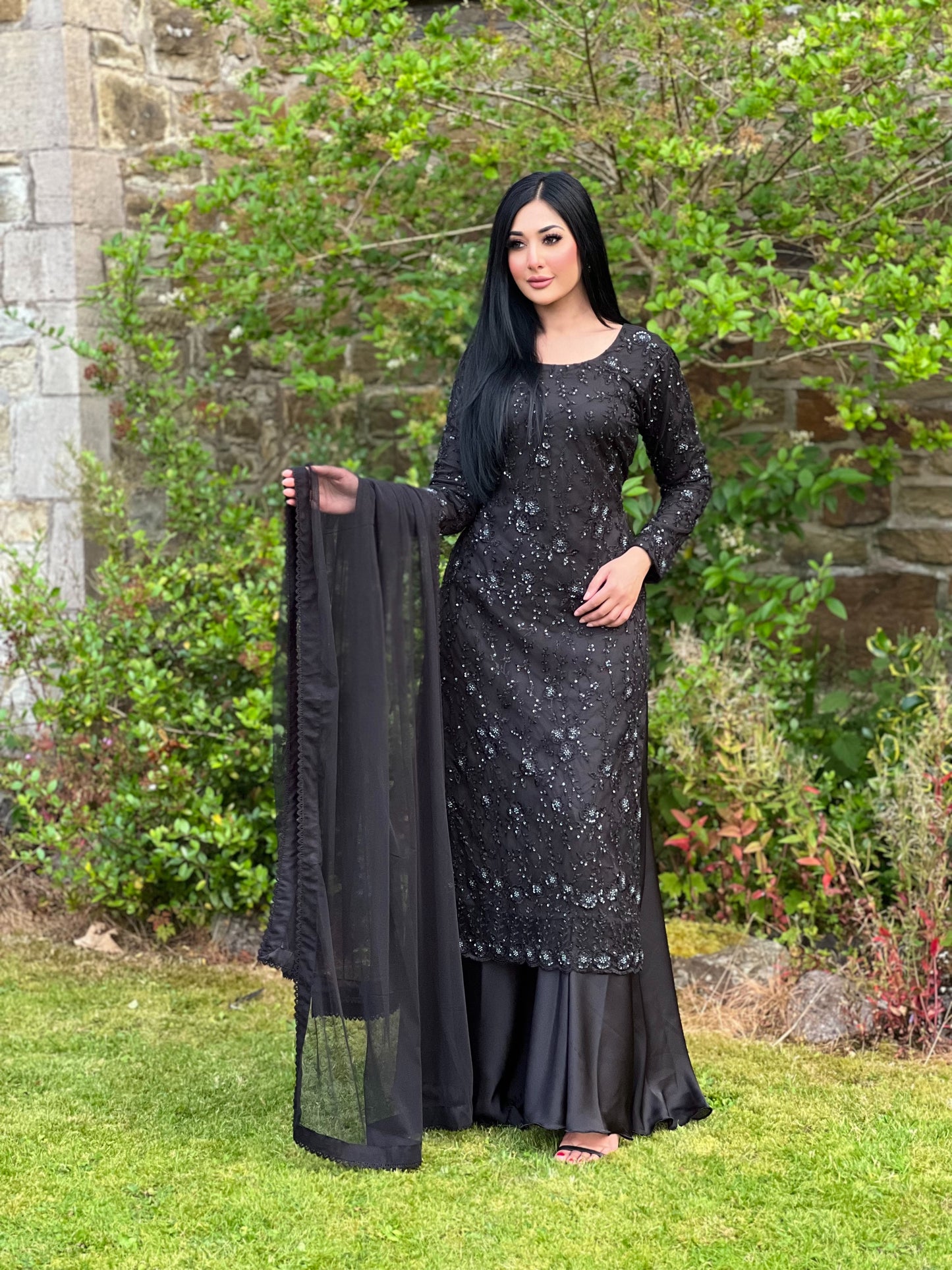 BLACK 3PC NET SHARARA - SPECIAL OFFER £75 -DELIVERY 6WKS