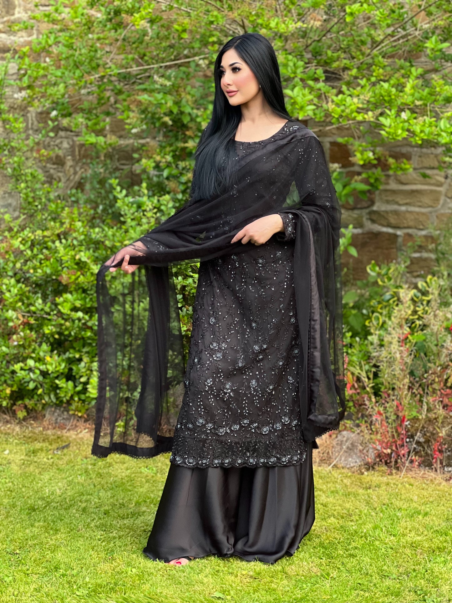 BLACK 3PC NET SHARARA - SPECIAL OFFER £75 -DELIVERY 6WKS