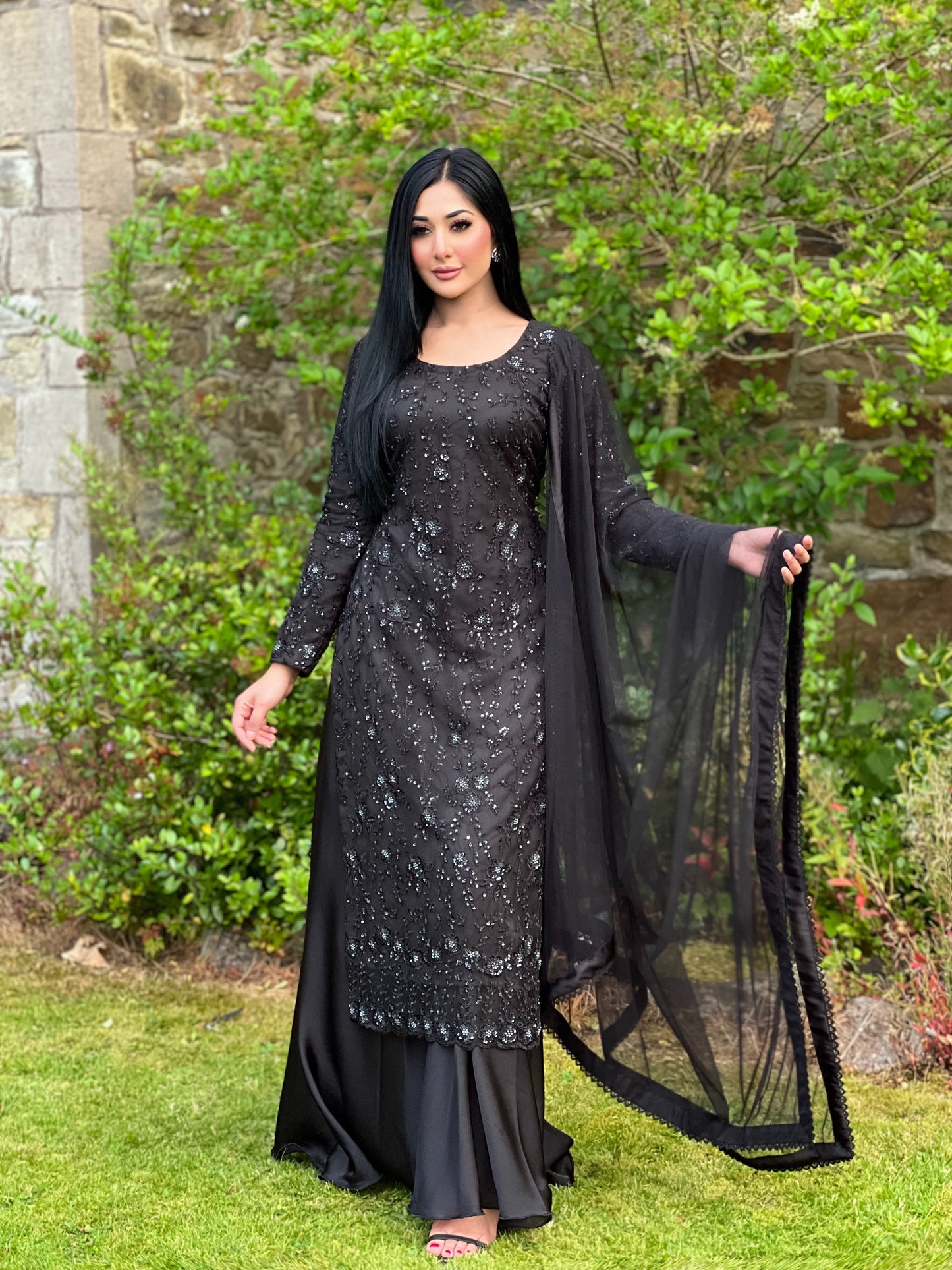 BLACK 3PC NET SHARARA - SPECIAL OFFER £75 -DELIVERY 6WKS