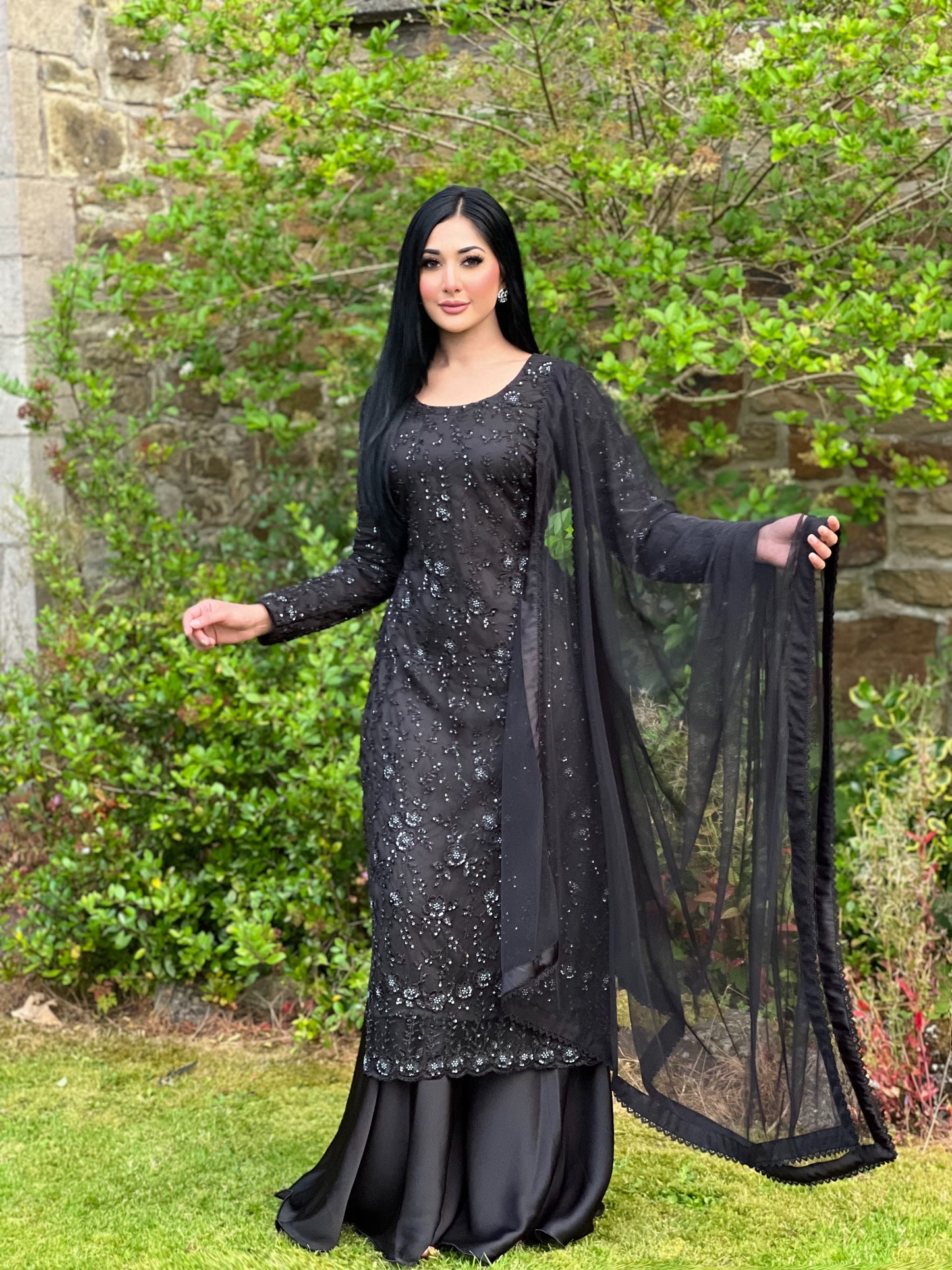 BLACK 3PC NET SHARARA - SPECIAL OFFER £75 -DELIVERY 6WKS