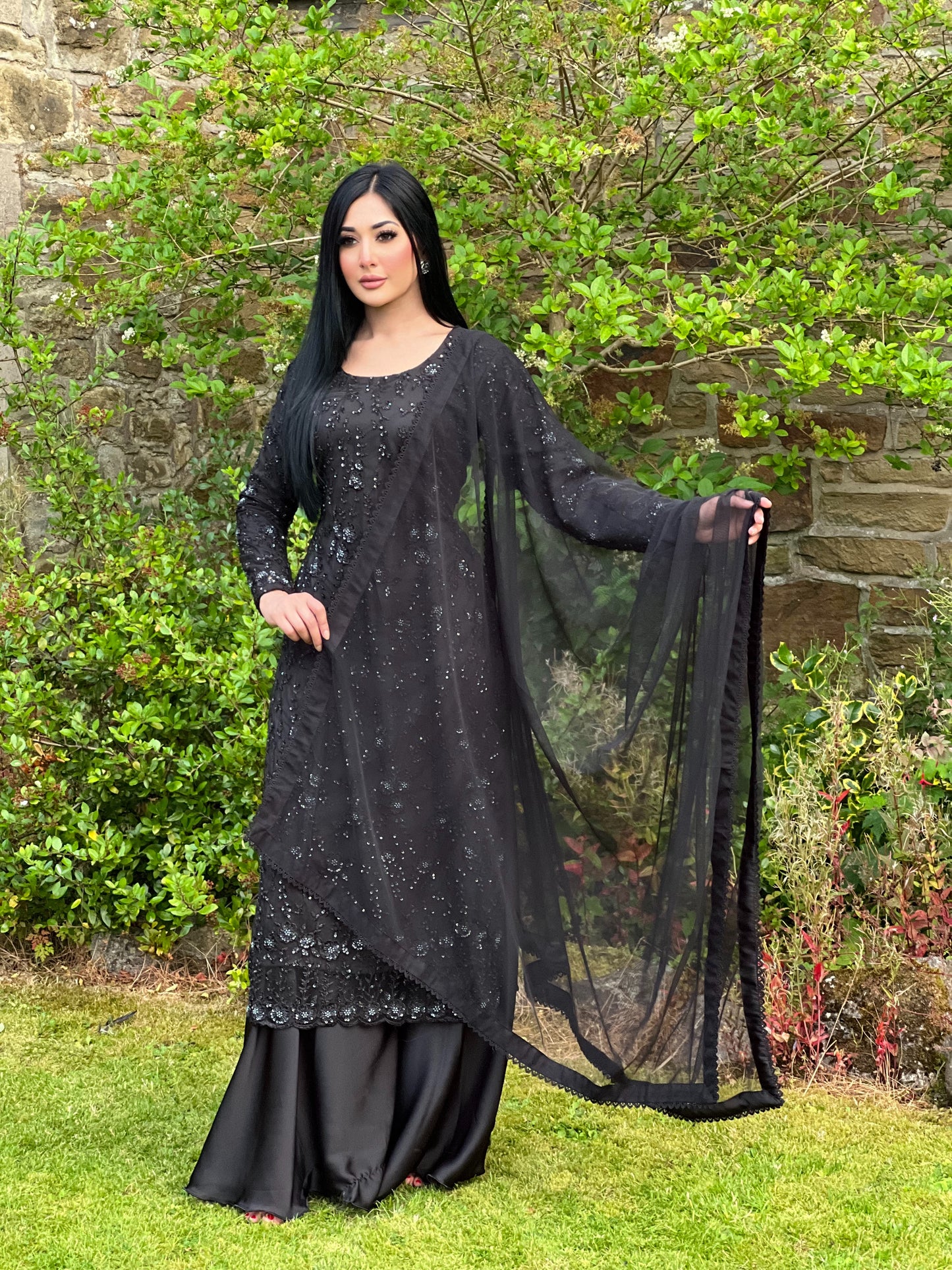 BLACK 3PC NET SHARARA - SPECIAL OFFER £75 -DELIVERY 6WKS