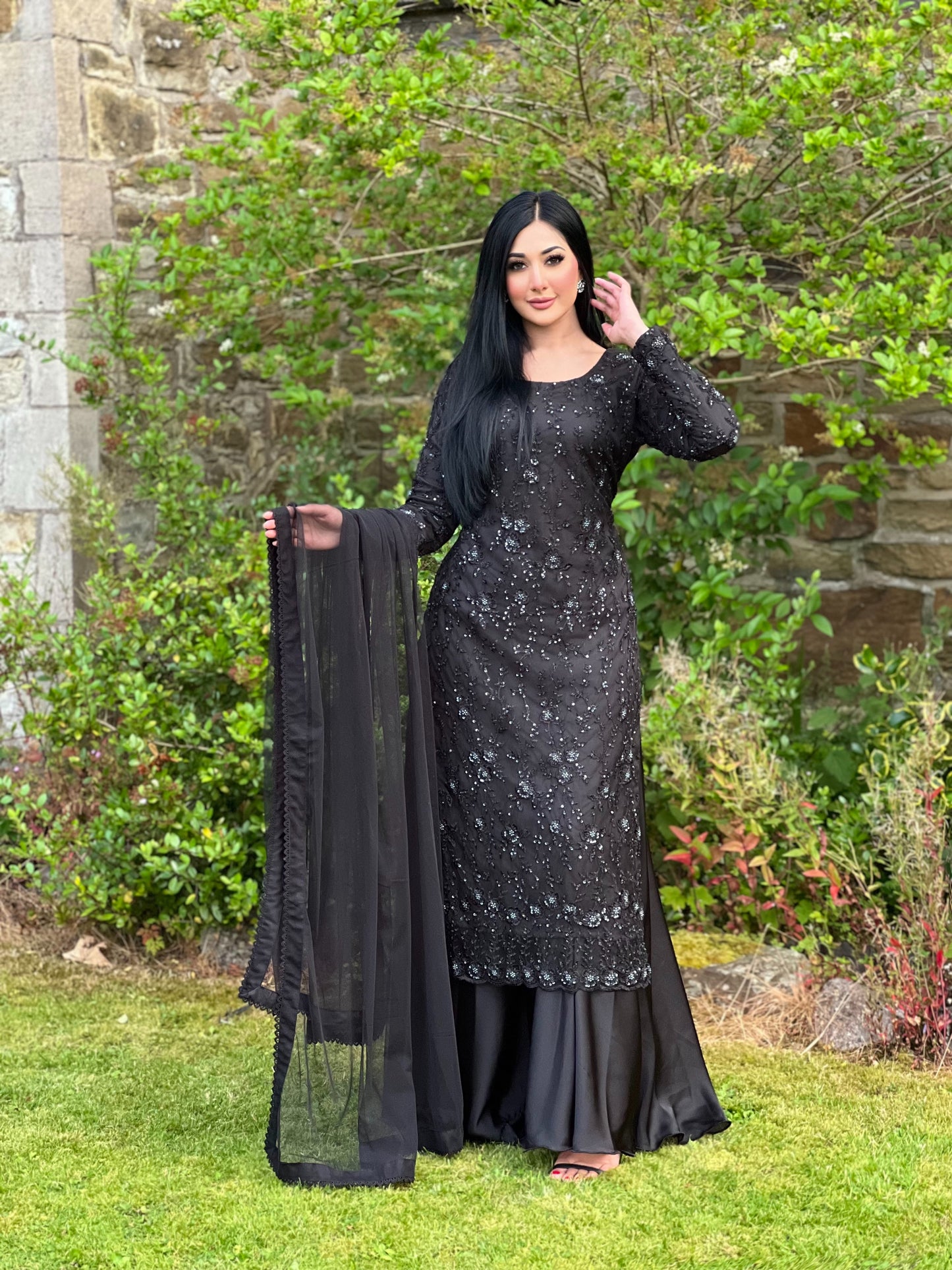 BLACK 3PC NET SHARARA - SPECIAL OFFER £75 -DELIVERY 6WKS