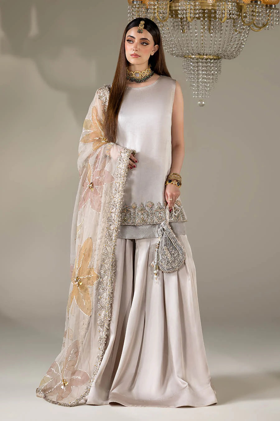 SILVER GREY 3PC SHARARA- 3/4 WEEKS DELIVERY