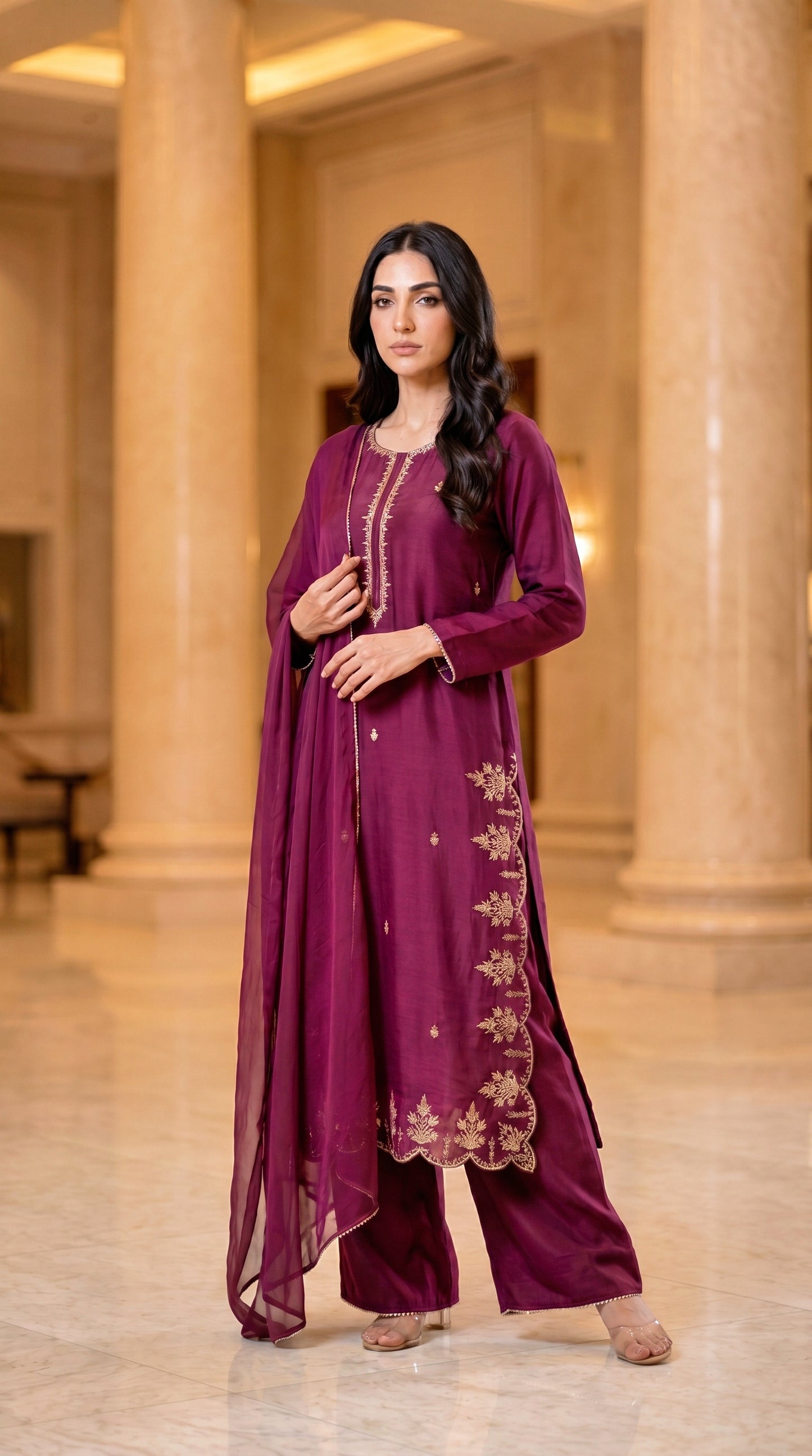 MAGENTA 3PC EMBROIDERED - NEXT DAY DELIVERY AVAILABLE