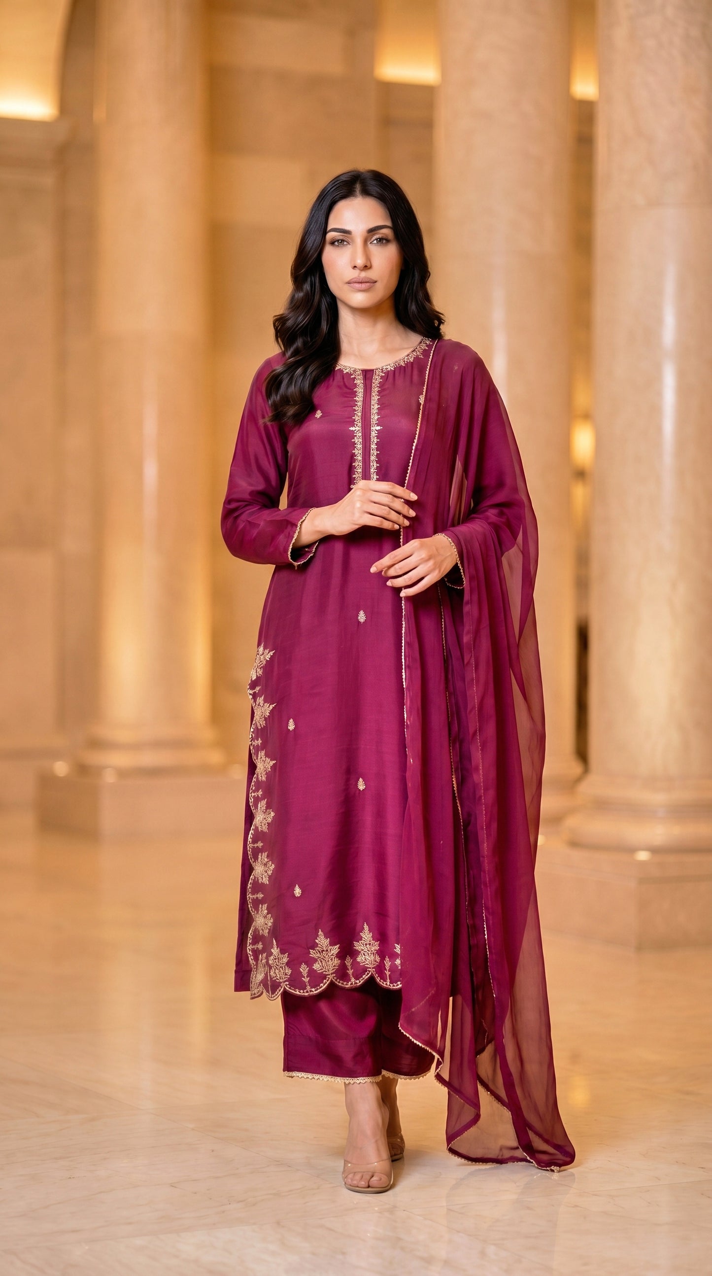 MAGENTA 3PC EMBROIDERED - NEXT DAY DELIVERY AVAILABLE