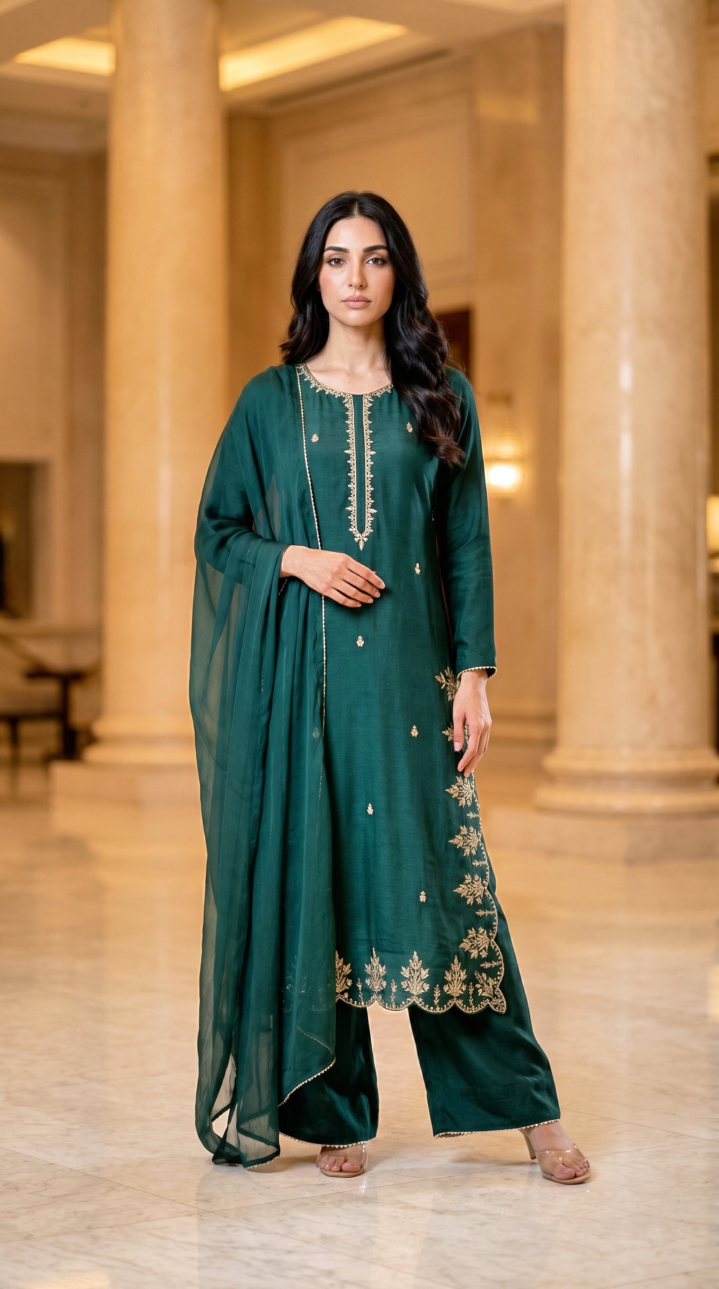 GREEN 3PC EMBROIDERED - NEXT DAY DELIVERY OPTION