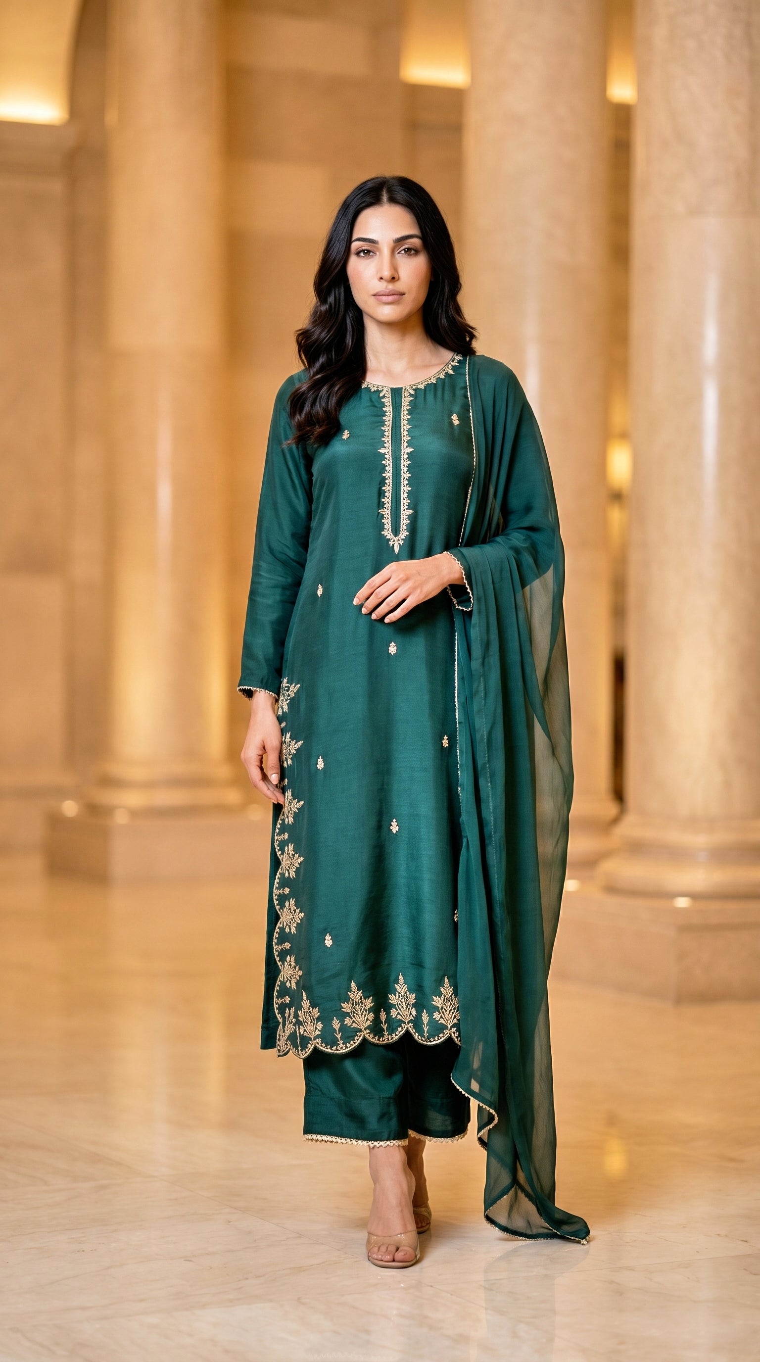 GREEN 3PC EMBROIDERED - NEXT DAY DELIVERY OPTION
