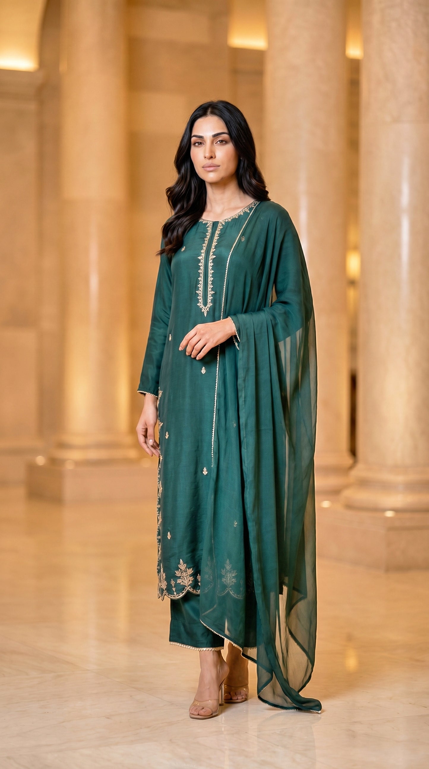 GREEN 3PC EMBROIDERED - NEXT DAY DELIVERY OPTION