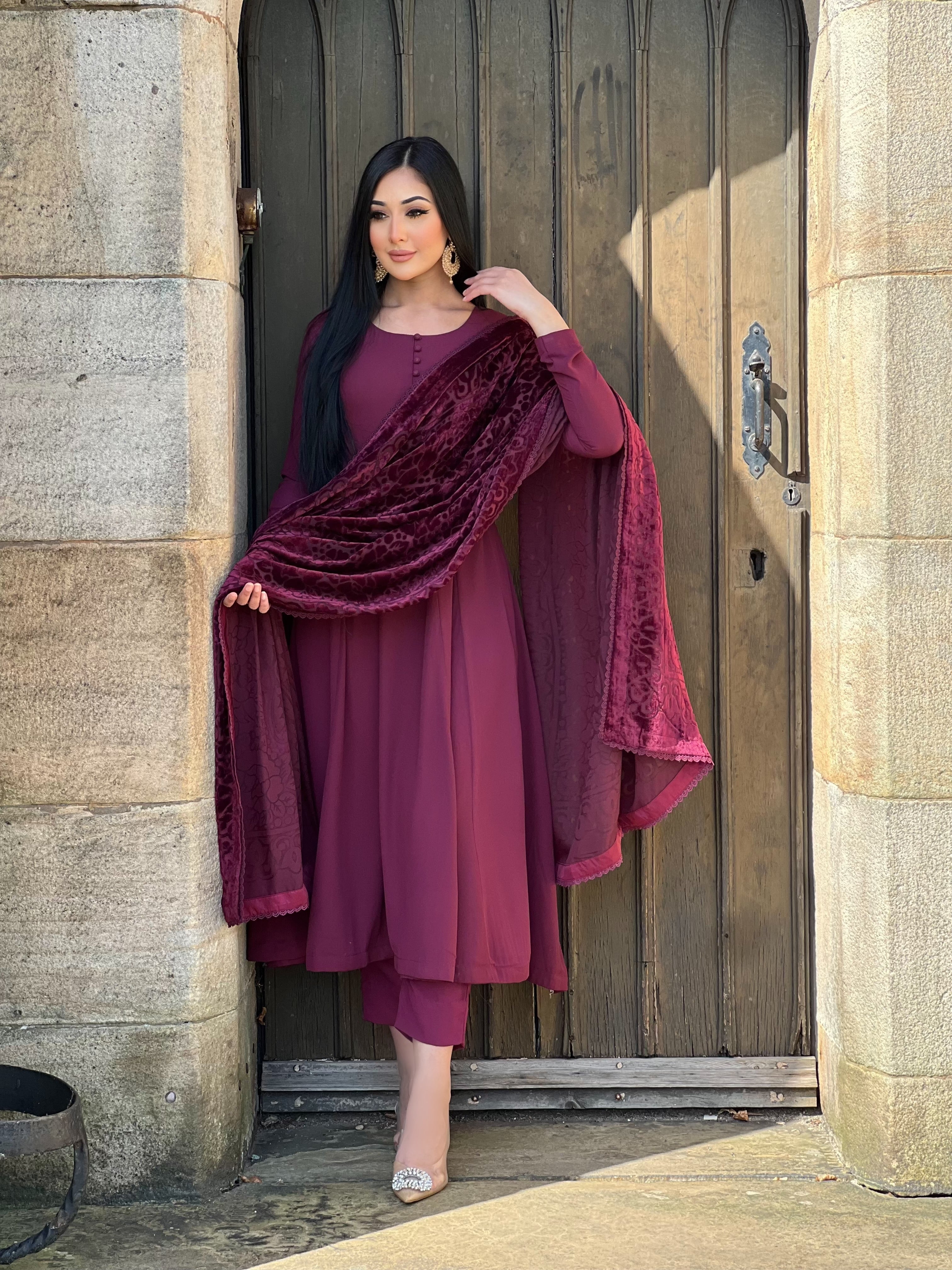 ROSE PINK 3PC GEORGETTE DRESS-NEXT DAY DELIVERY AVAILABLE