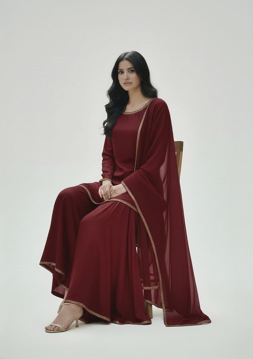 CHOCOLATE MAROON 3PC PLAZO-IMMEDIATE DELIVERY