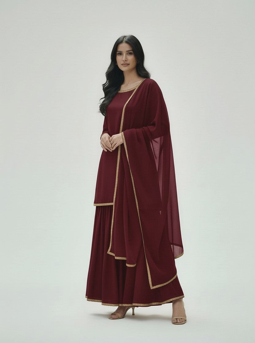 CHOCOLATE MAROON 3PC PLAZO-IMMEDIATE DELIVERY