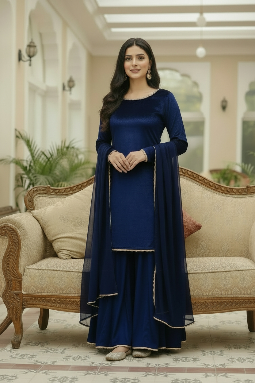 NAVY 3PC PLAZO-DELIVERY 1 WEEKS