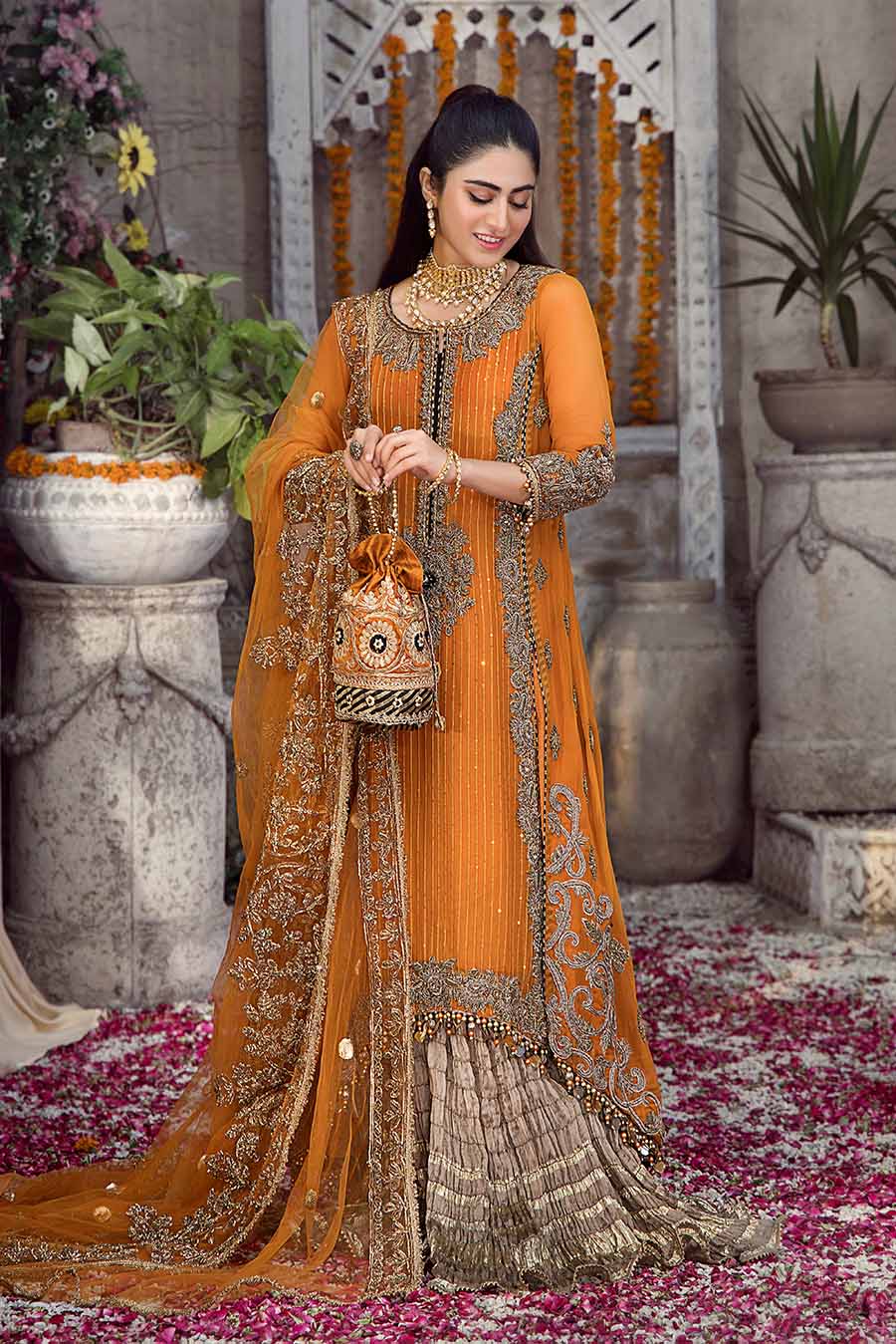 ORANGE/GOLD 3PC SHARARA-3/4 WKS DELIVERY