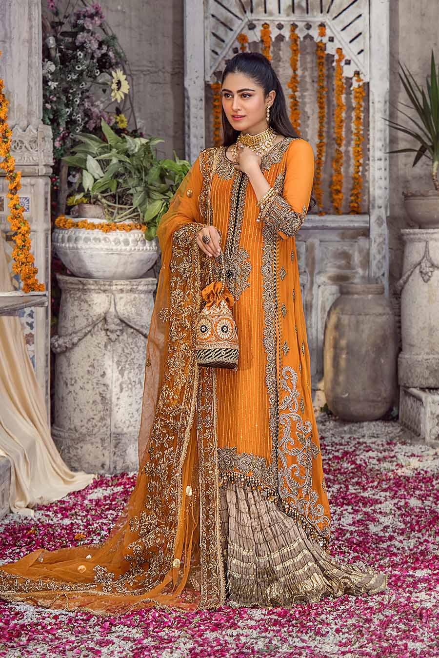 ORANGE/GOLD 3PC SHARARA-3/4 WKS DELIVERY