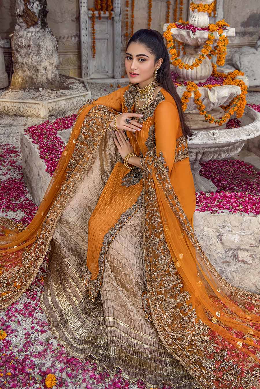 ORANGE/GOLD 3PC SHARARA-3/4 WKS DELIVERY