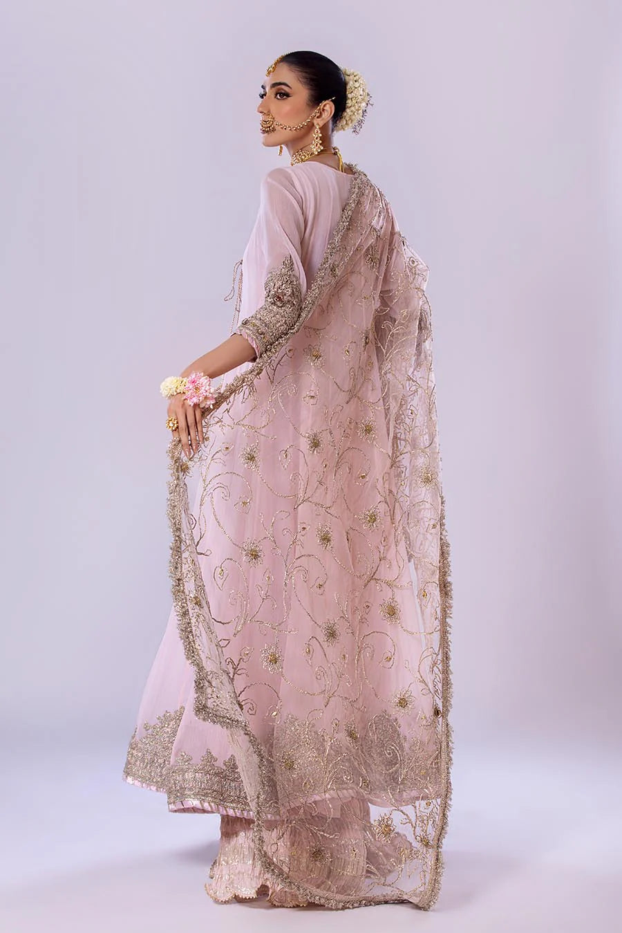 CRINKLE CHIFFON PINK 3PC SHARARA-3/4 WKS DELIVERY