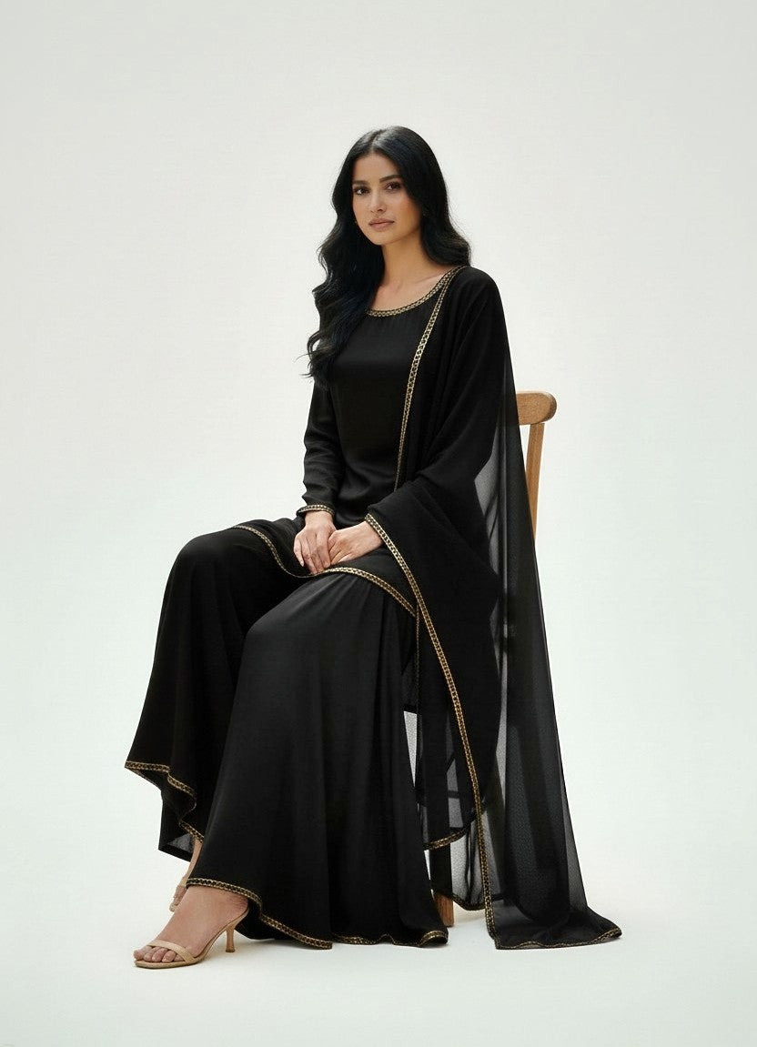 BLACK 3PC PLAZO-IMMEDIATE DELIVERY-LIMITED STOCK