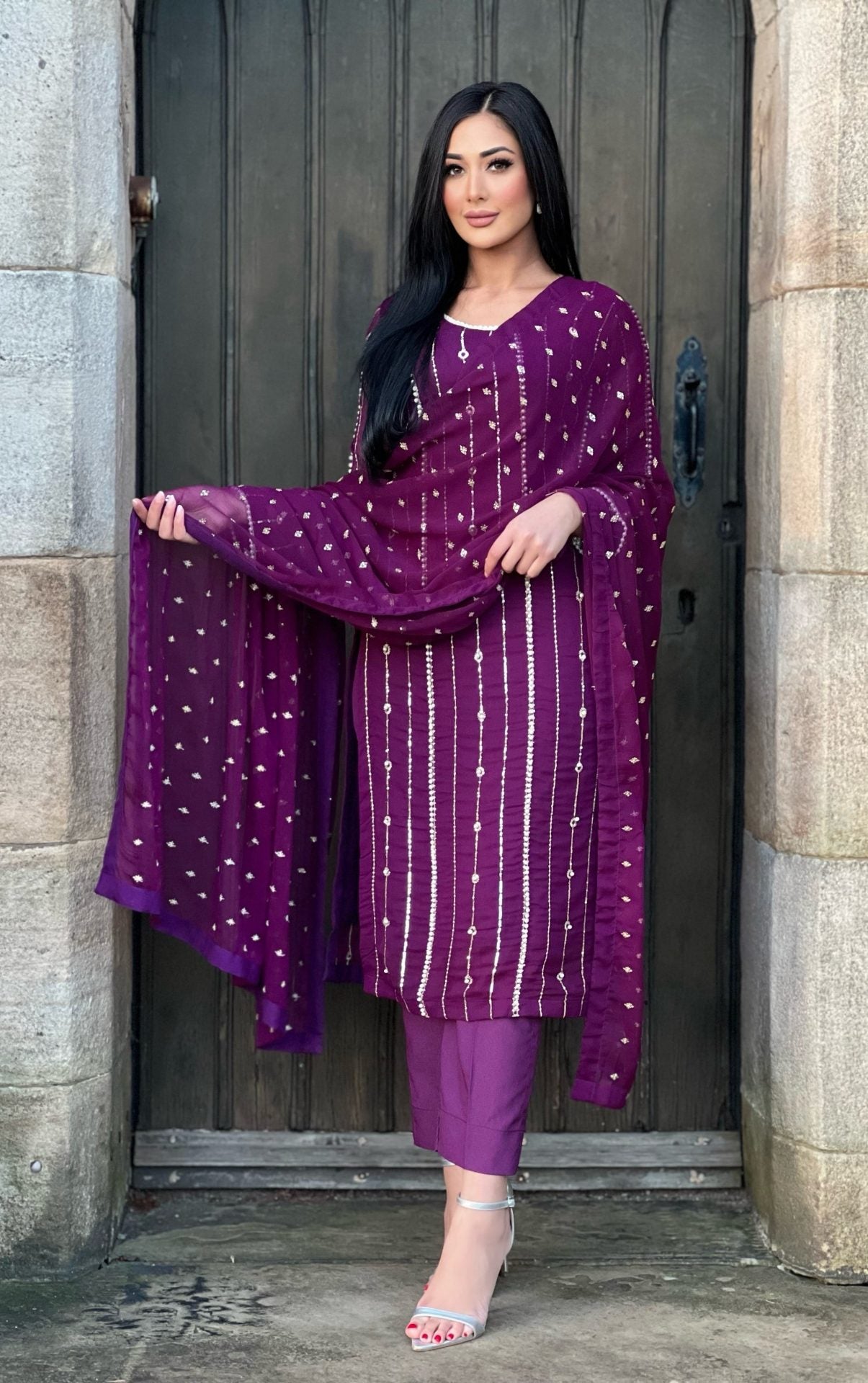 pearl purple 3pc chiffon - immediate delivery