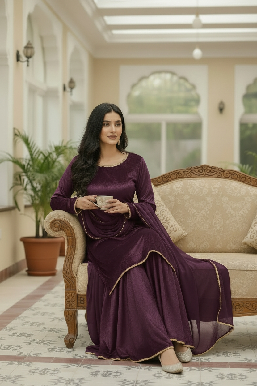 PURPLE 3PC PLAZO-DELIVERY 1 WEEKS-LIMITED STOCK