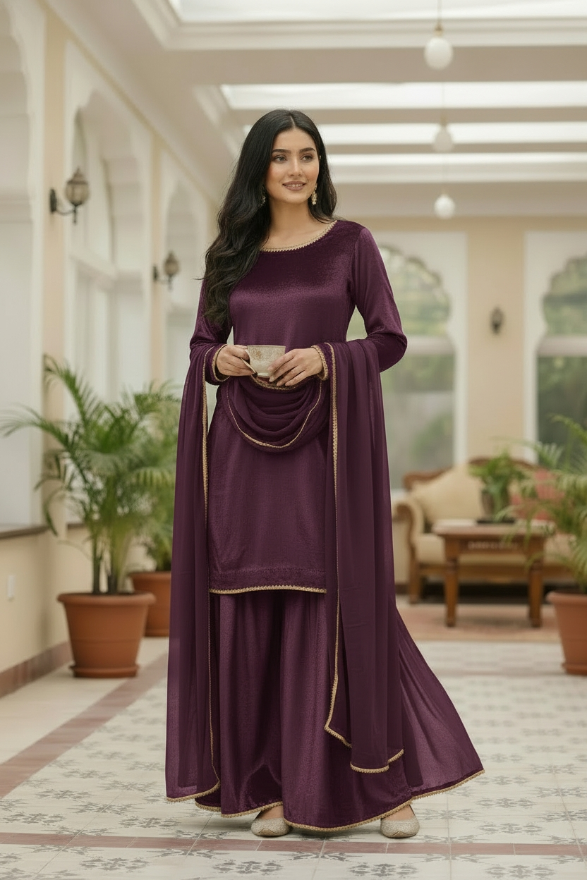 PURPLE 3PC PLAZO-DELIVERY 1 WEEKS-LIMITED STOCK