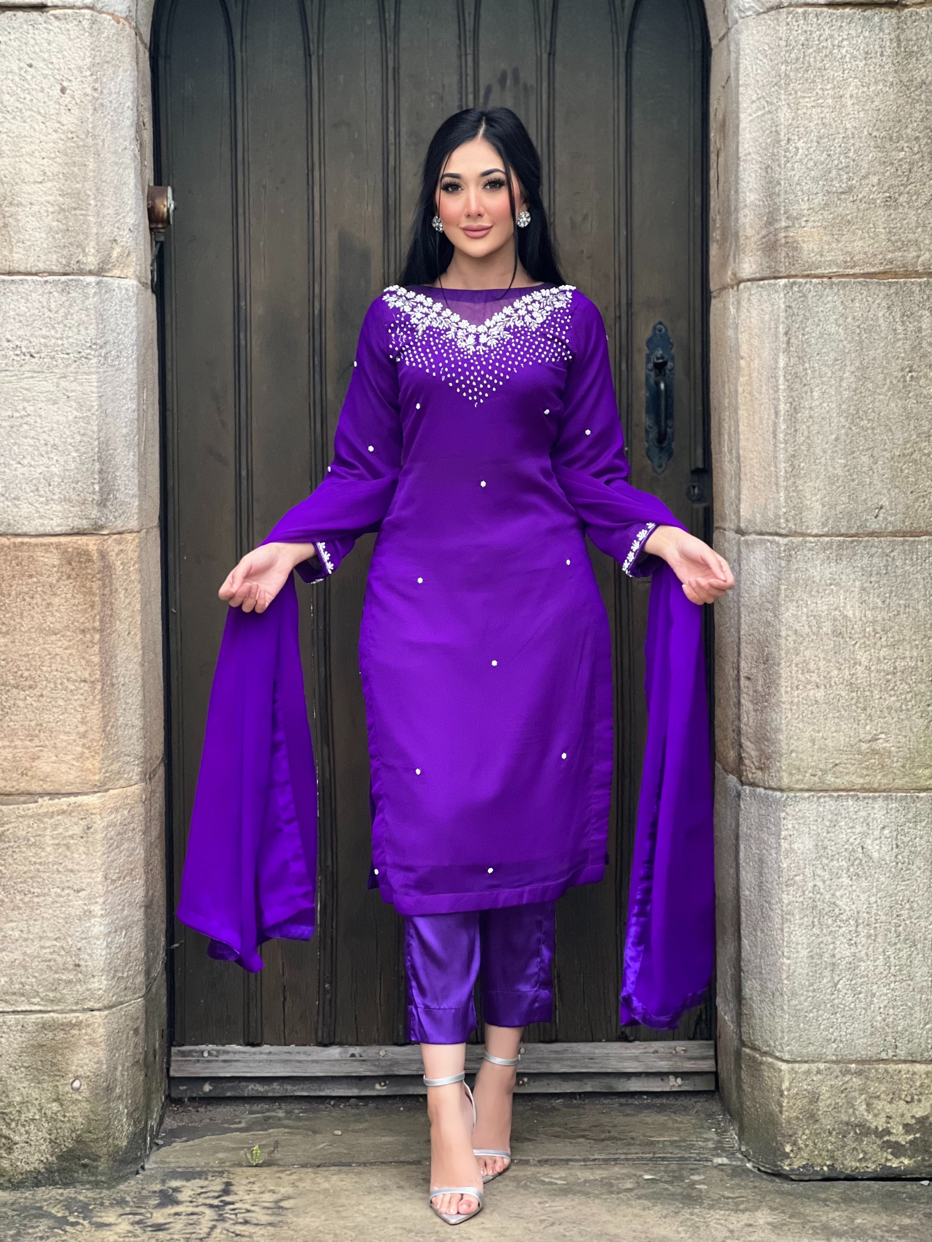 IZZZA 3PC PURPLE CHIFFON - IMMEDIATE DELIVERY