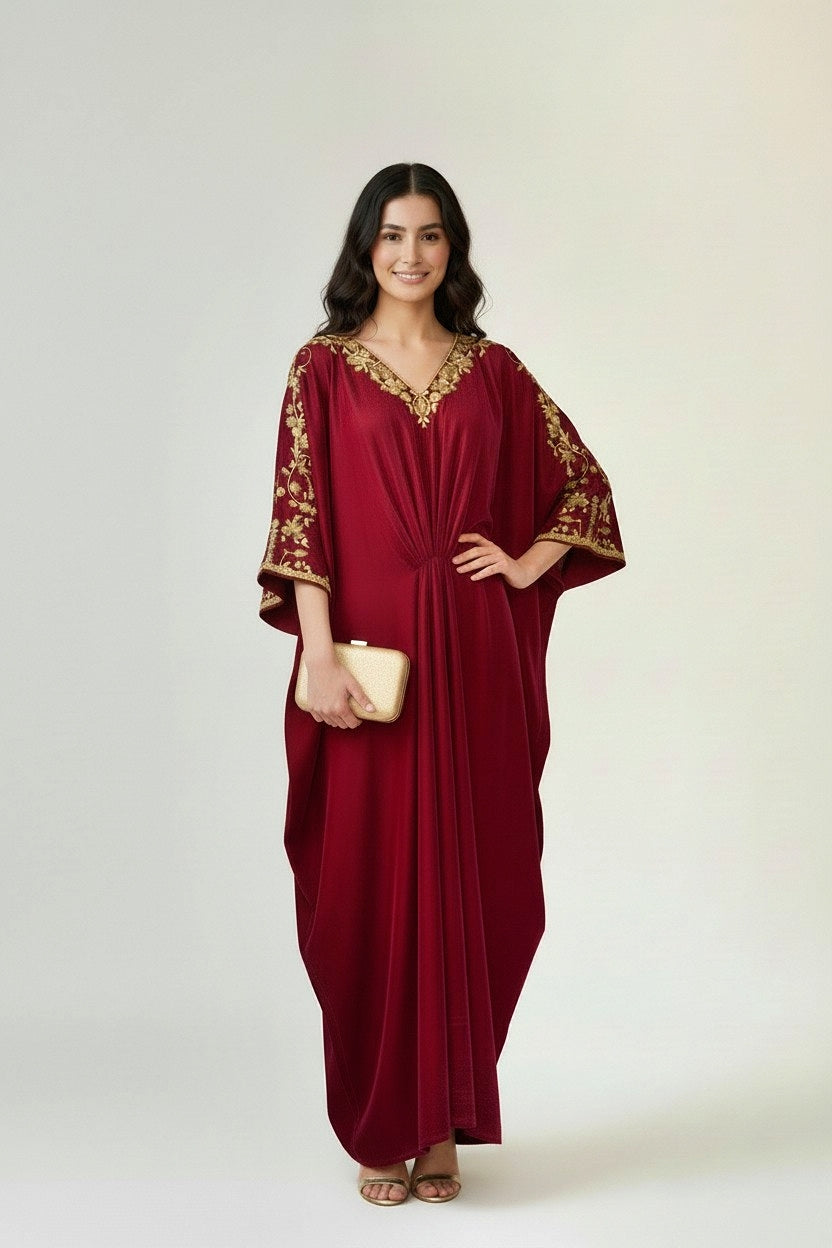 RED 2PC VELVET KAFTAN-EID DELIVERY