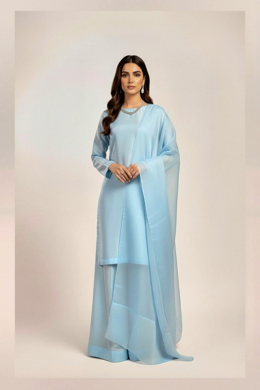 SKY BLUE 3PC SILK- 3 WEEKS DELIVERY
