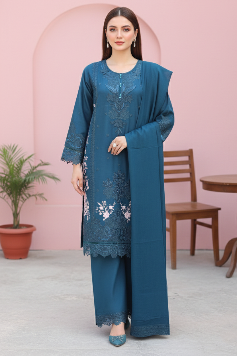 IZZZA 3PC EMBROIDERED WINTER WEAR-DELIVERY 1 WK