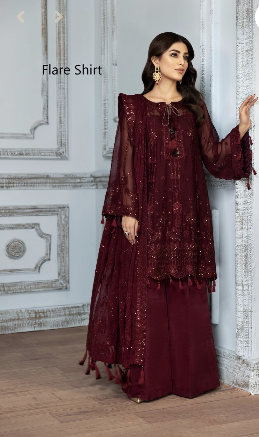 Alizeh 3pc luxury chiffon maroon suit-immediate delivery