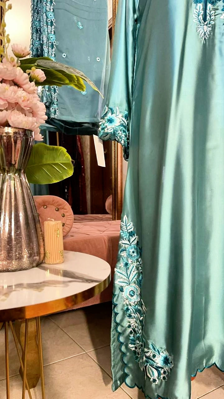 EMBROIDERED 3PC KAFTAN ICE BLUE- EID DELIVERY