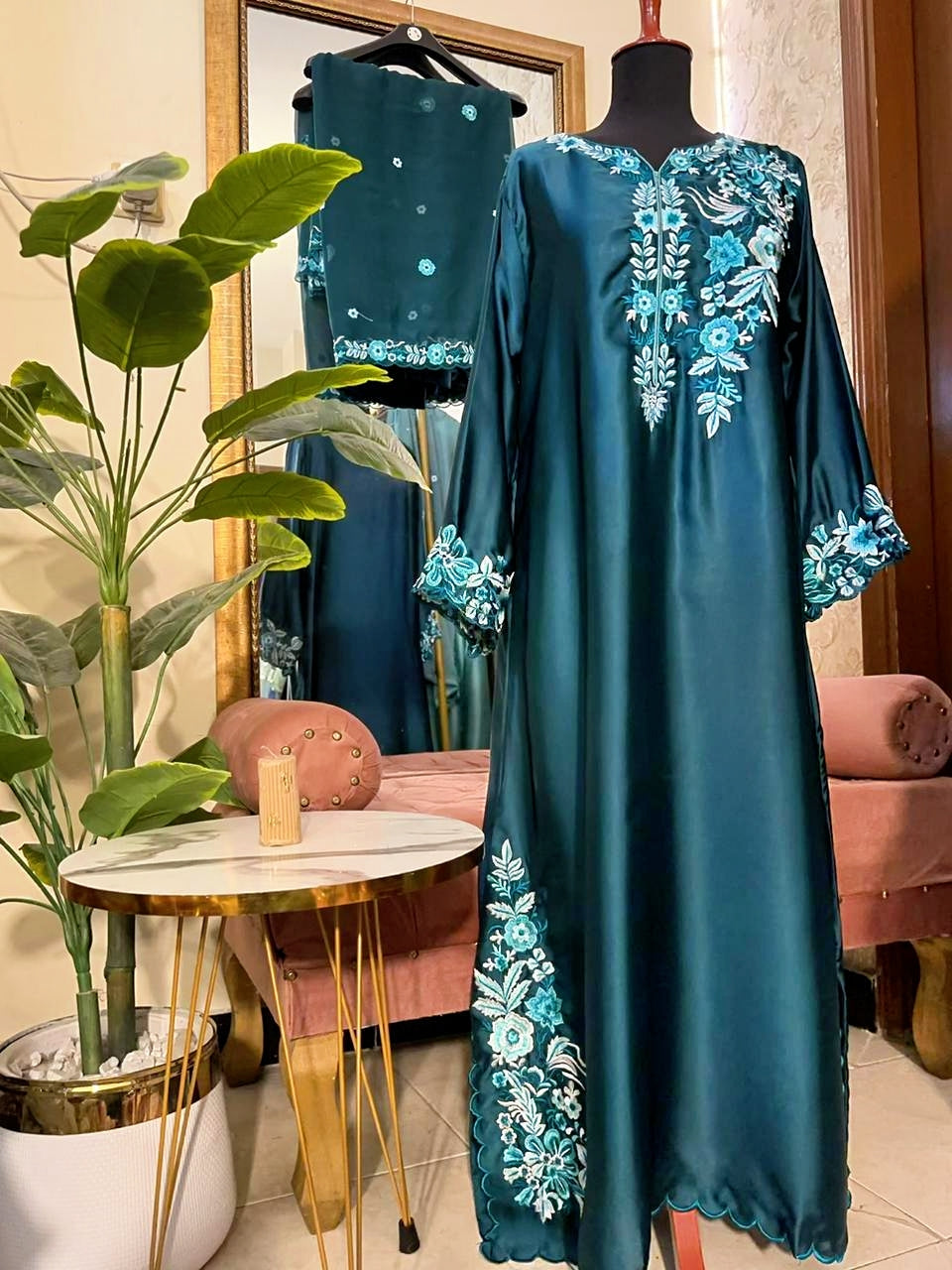 EMBROIDERED 3PC KAFTANS TEAL - NEXT DAY DELIVERY OPTION