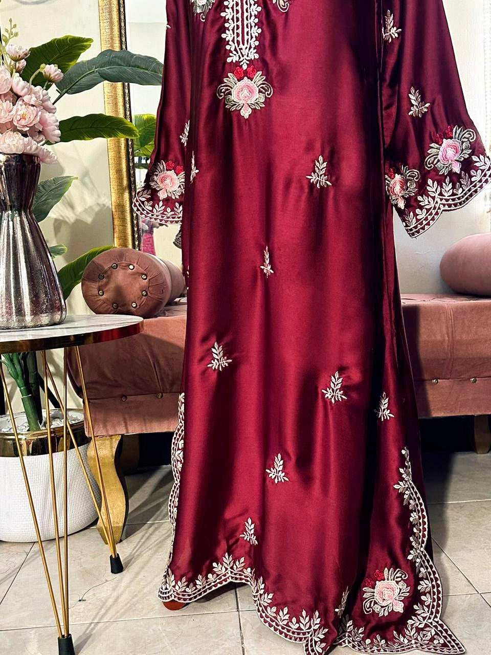 MAROON EMBROIDERED 3PC KAFTAN- NEXT DAY DELIVERY OPTION