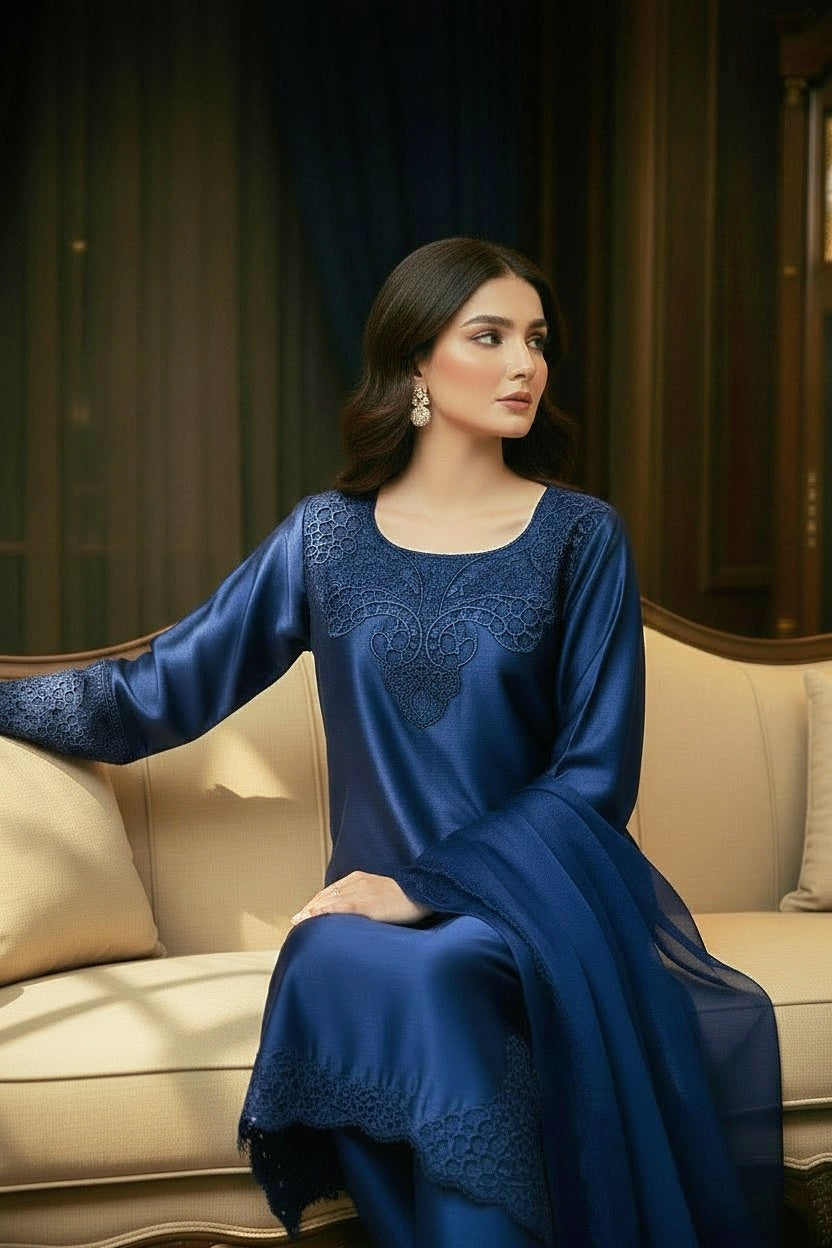 BLUE 3PC CUTWORK EMBROIDERED-NEXT DAY DELIVERY AVAILABLE