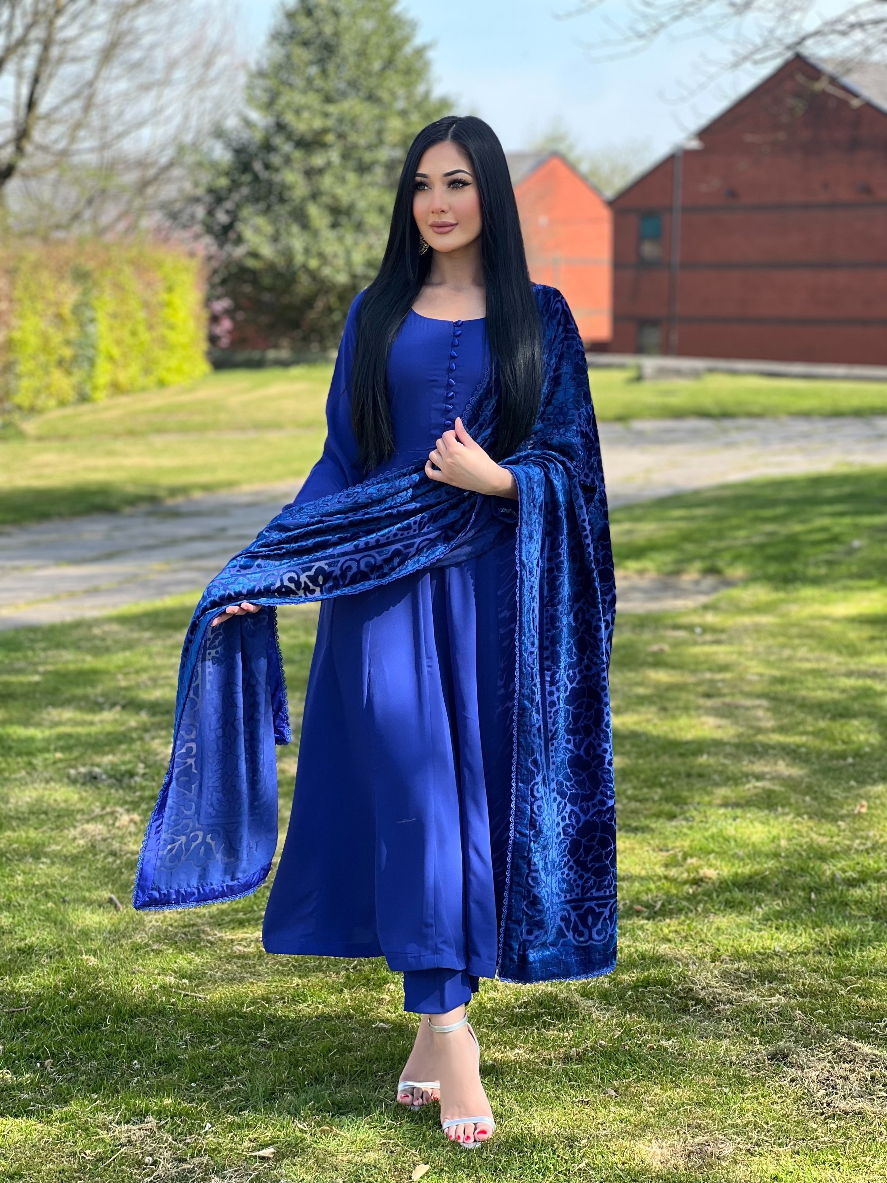 BLUE 3PC GEORGETTE DRESS-NEXT DAY DELIVERY AVAILBLE