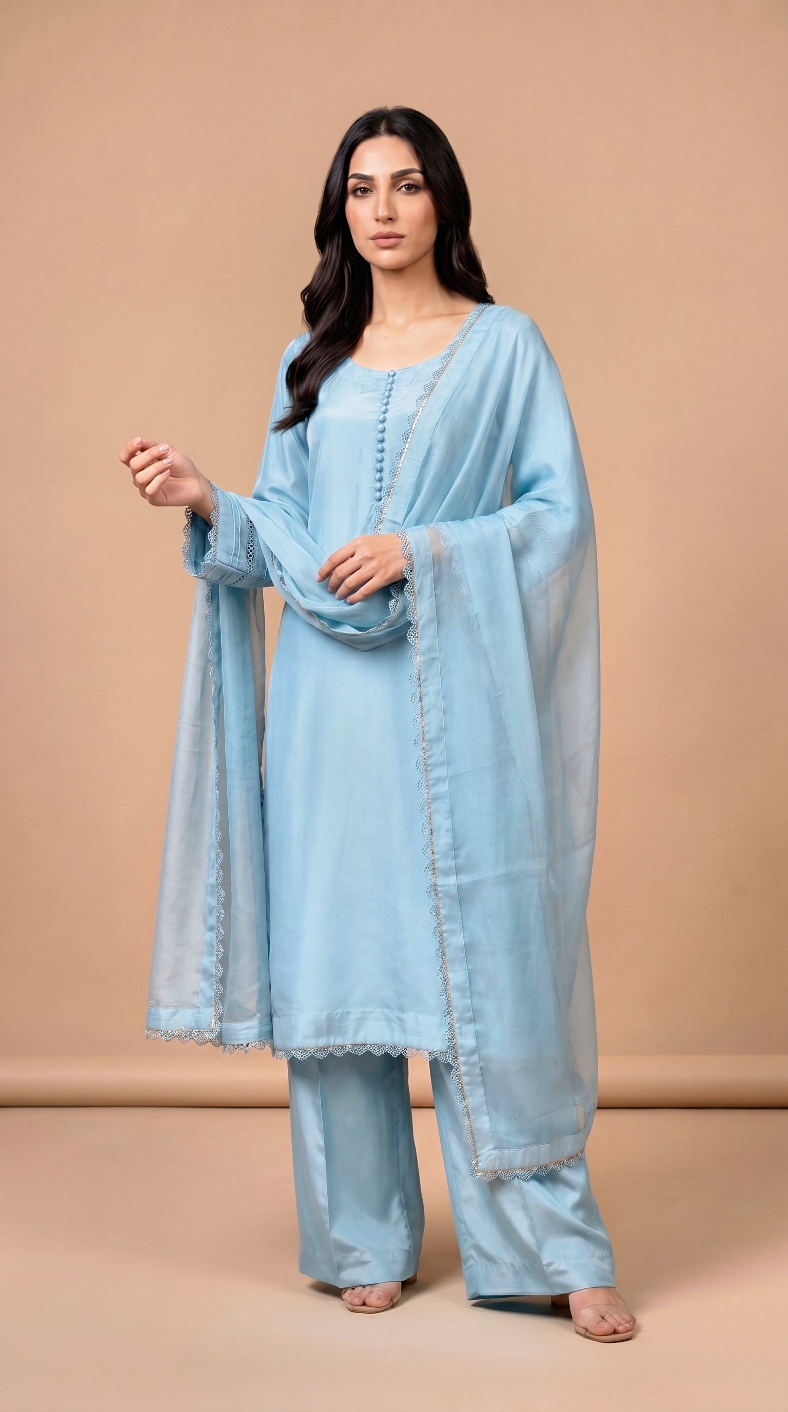 SKY BLUE 3PC LONG SHIRT - 3/4 WEEKS DELIVERY