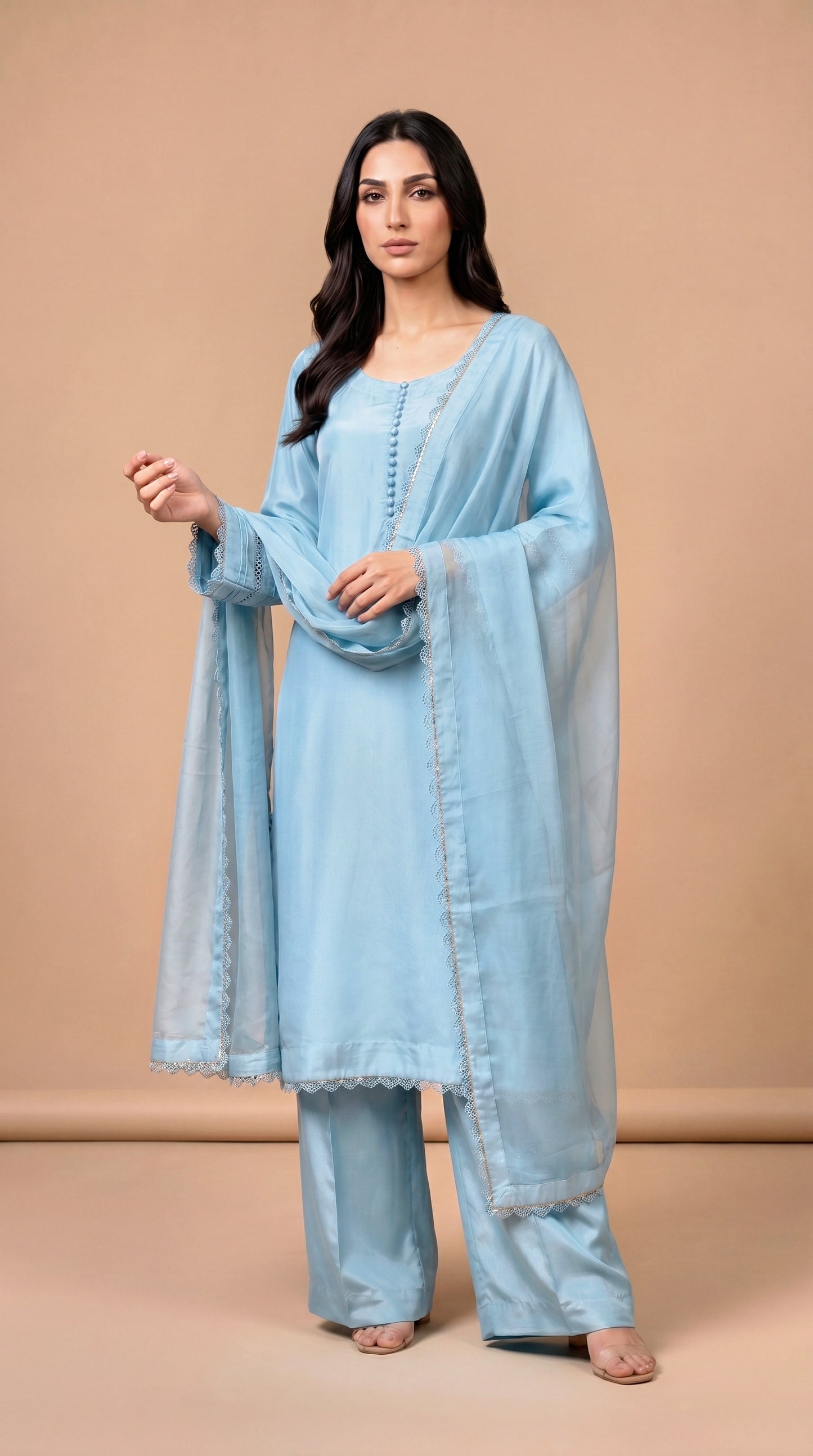 SKY BLUE 3PC LONG SHIRT - 3/4 WEEKS DELIVERY