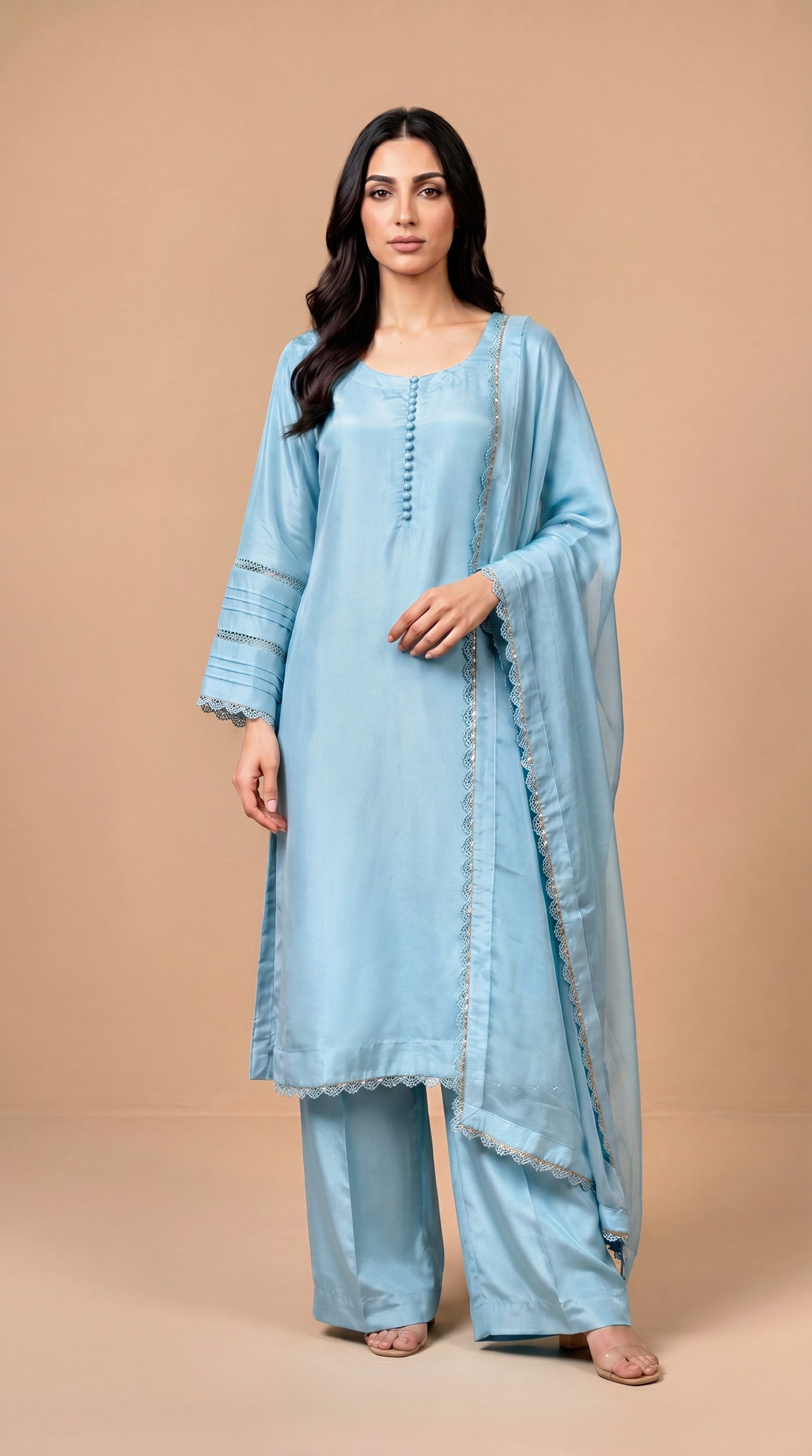 SKY BLUE 3PC LONG SHIRT - 3/4 WEEKS DELIVERY