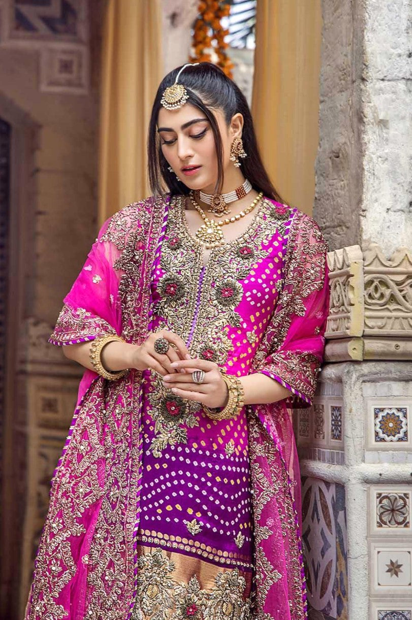 CHUNARI 3PC MAGENTA EMBROIDERED SHARARA-3/4 WKS DELIVERY