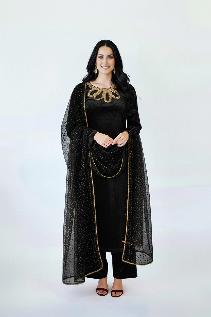 BLACK 3PC CHUNRI-NEXT DAY DELIVERY OPTION