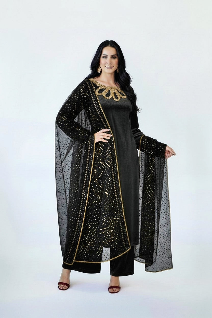 BLACK 3PC CHUNRI-NEXT DAY DELIVERY OPTION