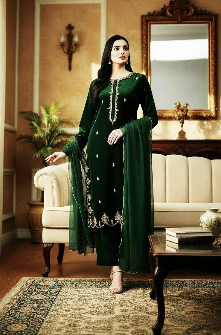 GREEN 3PC EMBROIDERED-NEXT DAY DELIVERY OPTION-LIMITED EID STOCK