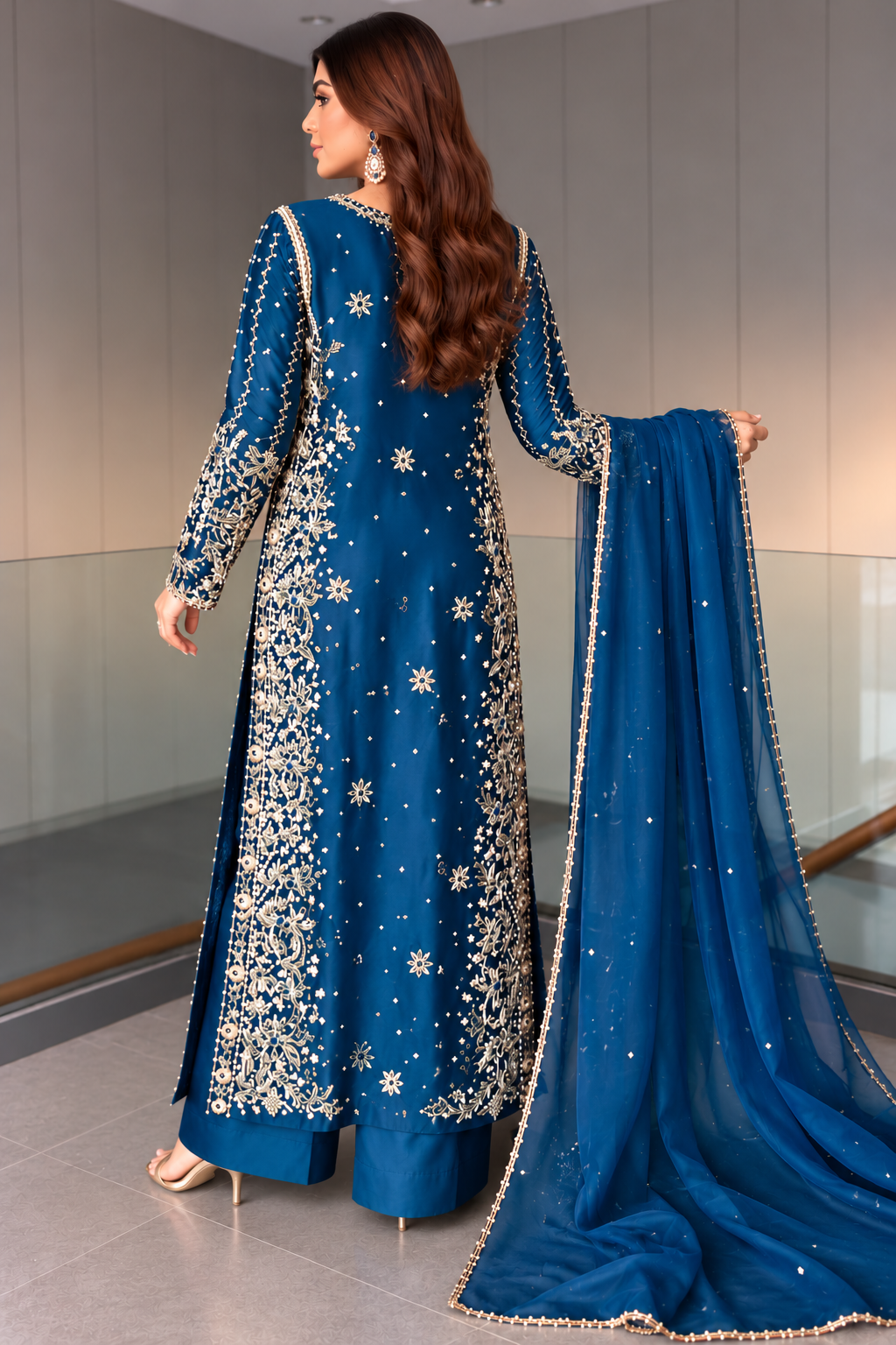KAMEEZ & PLAZO HAND EMBROIDERED-COLOUR OPTIONS-6 WEEKS DELIVERY